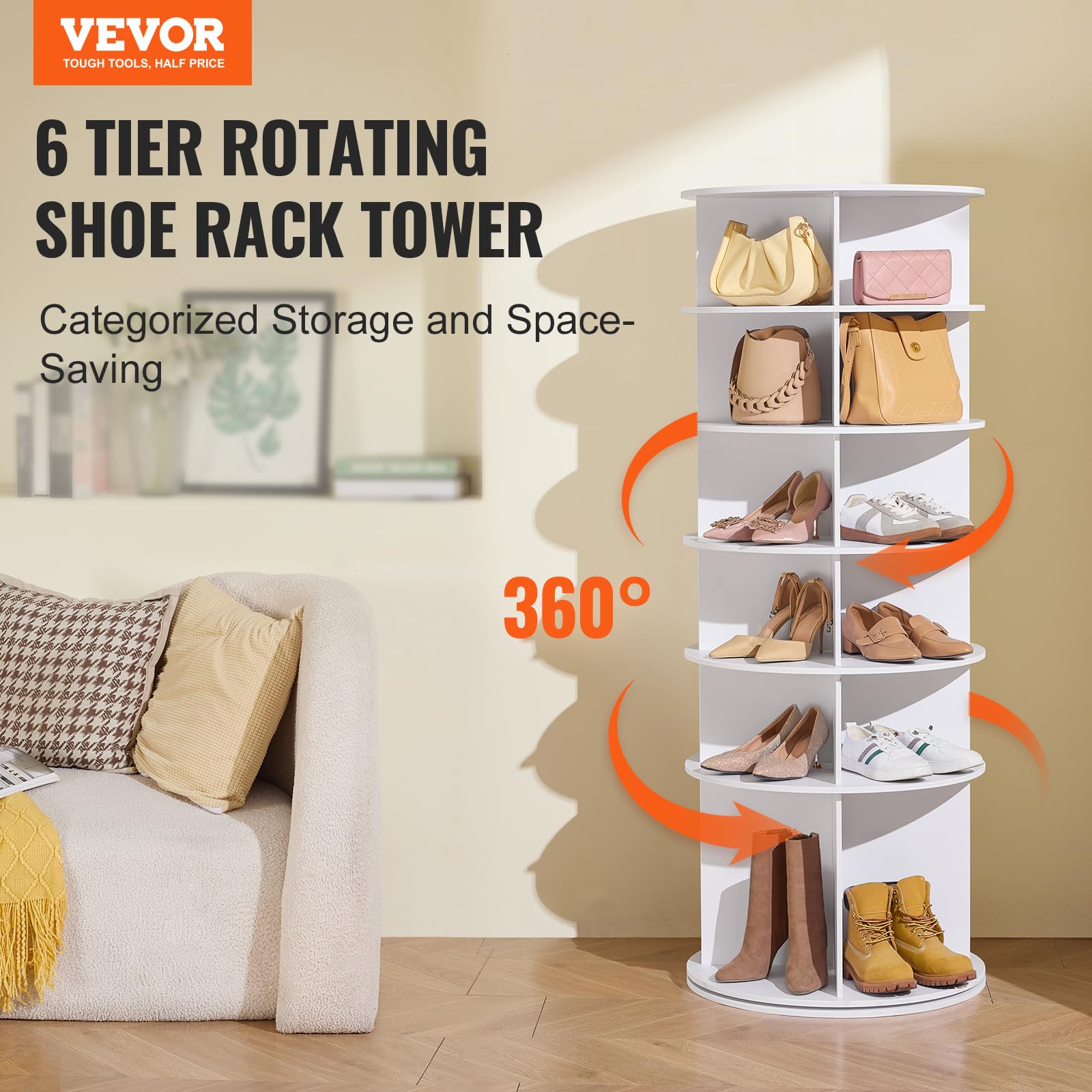 Foto 3 pulgar | Zapatero Giratorio Tower Vevor De 6 Niveles, Que Gira 360°, Blanco - Venta Internacional.