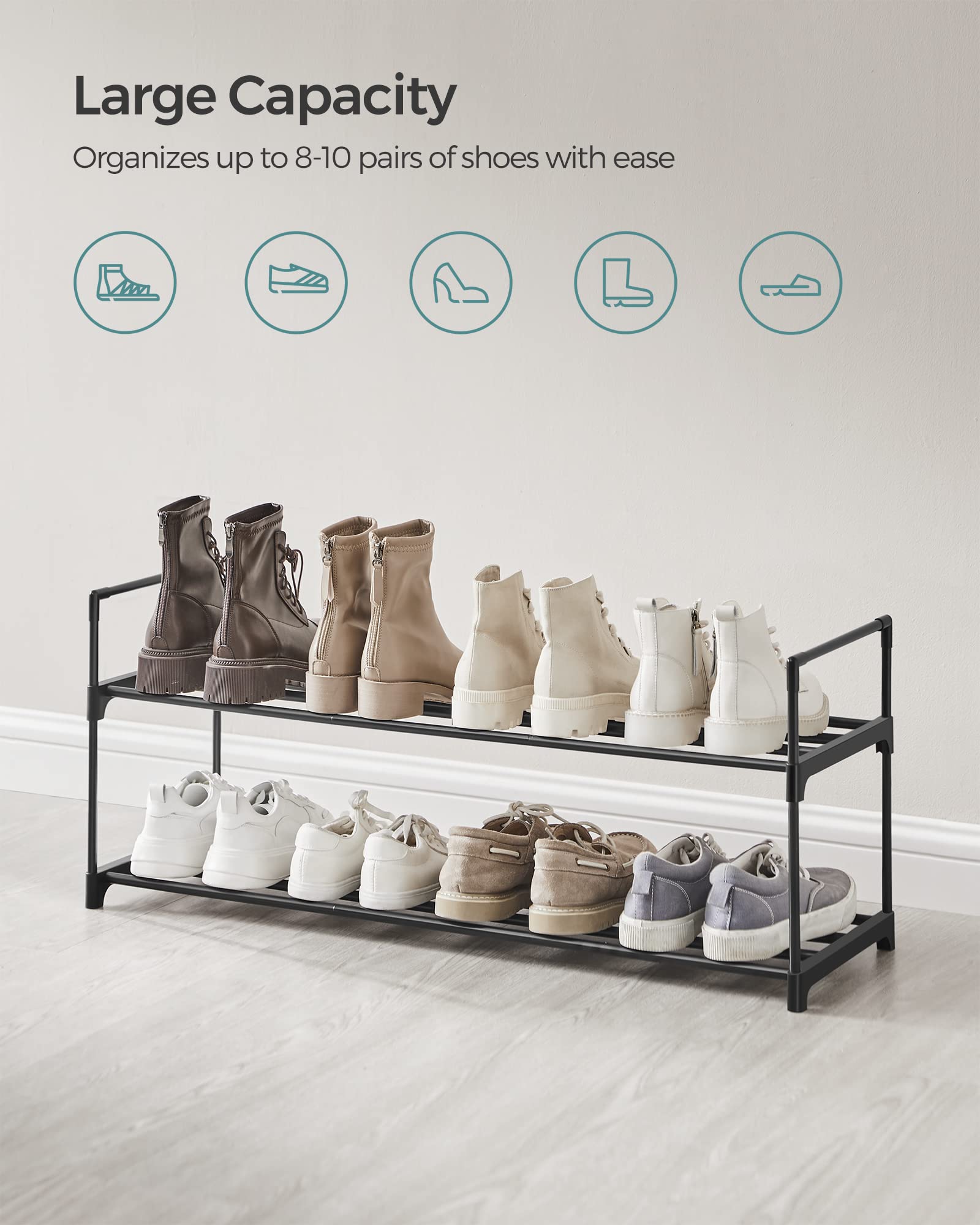 Foto 3 | Zapatero Songmics Con 2 Niveles De Almacenamiento De Metal Para 10 Pares, Negro - Venta Internacional.