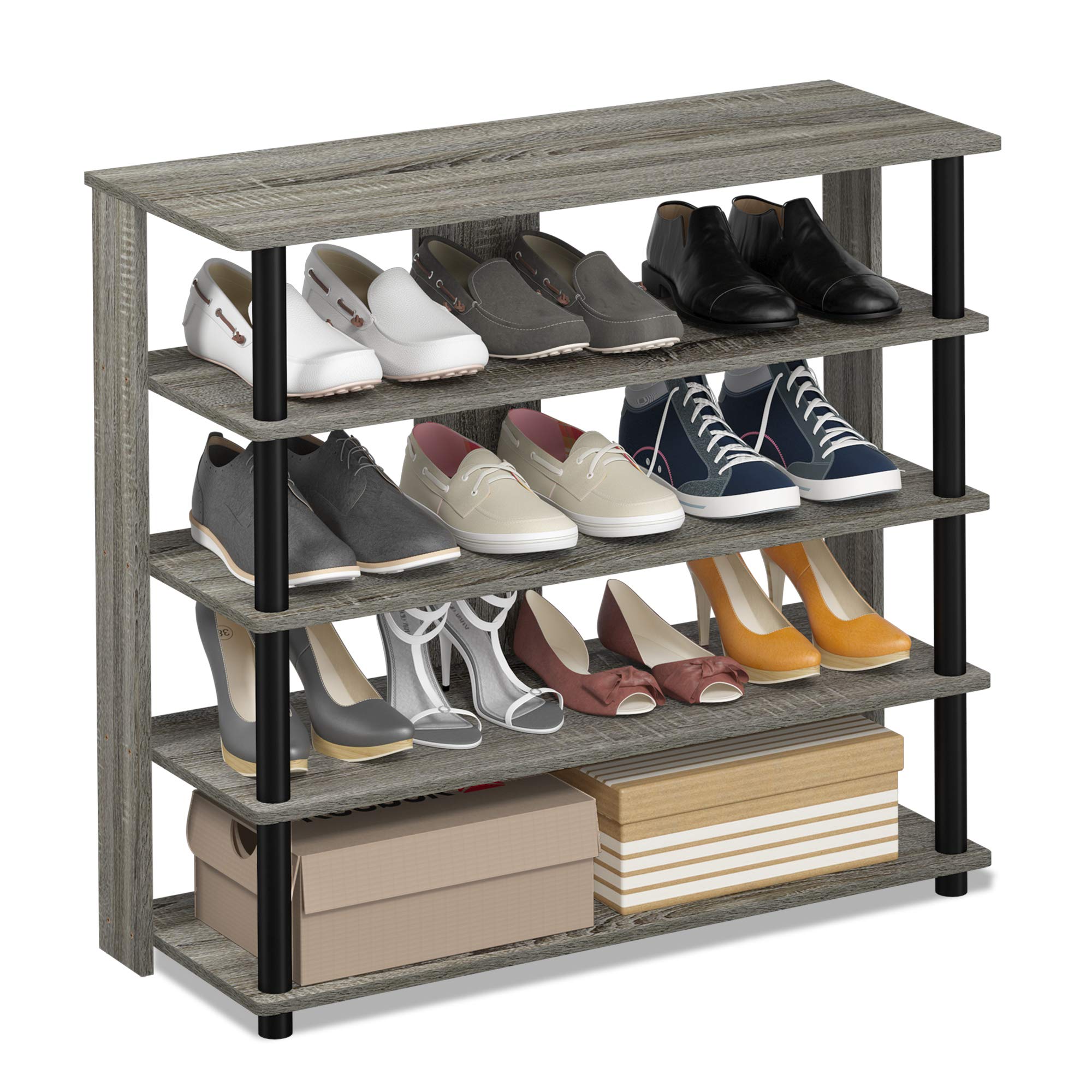 Foto 4 | Zapatero Furinno Turn-n-tube De 5 Niveles De Ancho, Roble Francés, Gris - Venta Internacional.