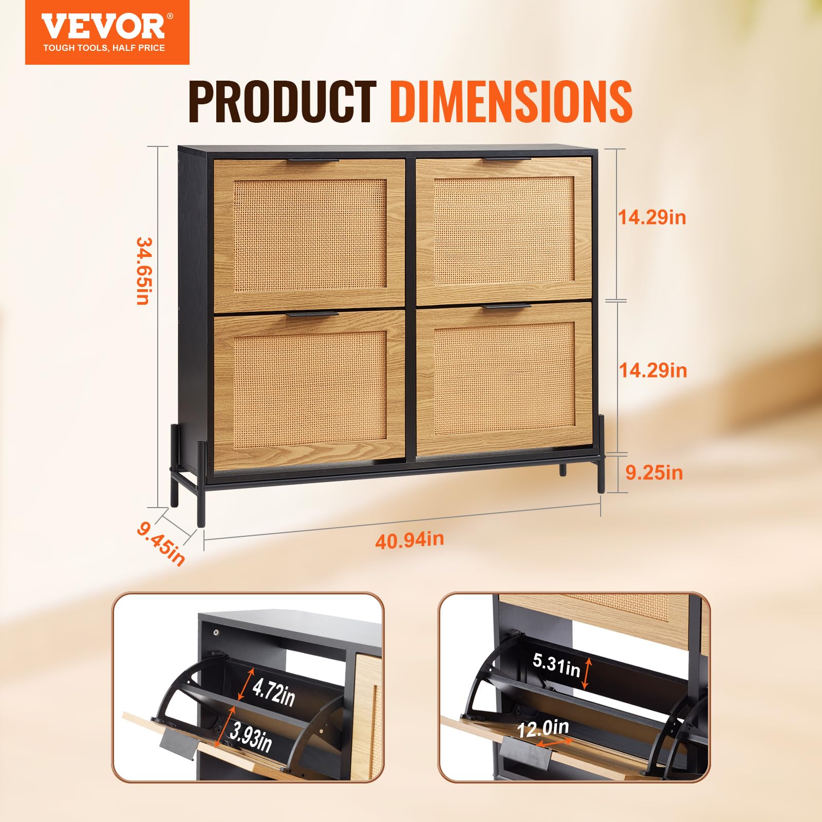 Foto 2 | Zapatero Vevor De Ratán Con 4 Cajones Abatibles, Color Madera Clara - Venta Internacional.