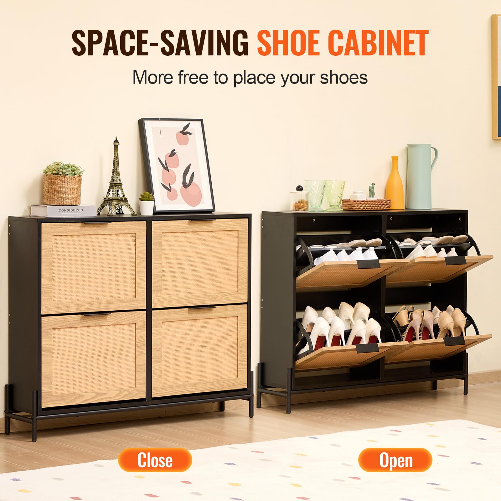 Foto 4 pulgar | Zapatero Vevor De Ratán Con 4 Cajones Abatibles, Color Madera Clara - Venta Internacional.