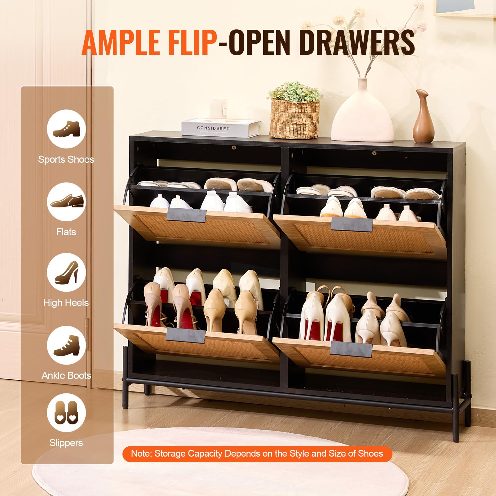 Foto 4 | Zapatero Vevor De Ratán Con 4 Cajones Abatibles, Color Madera Clara - Venta Internacional.