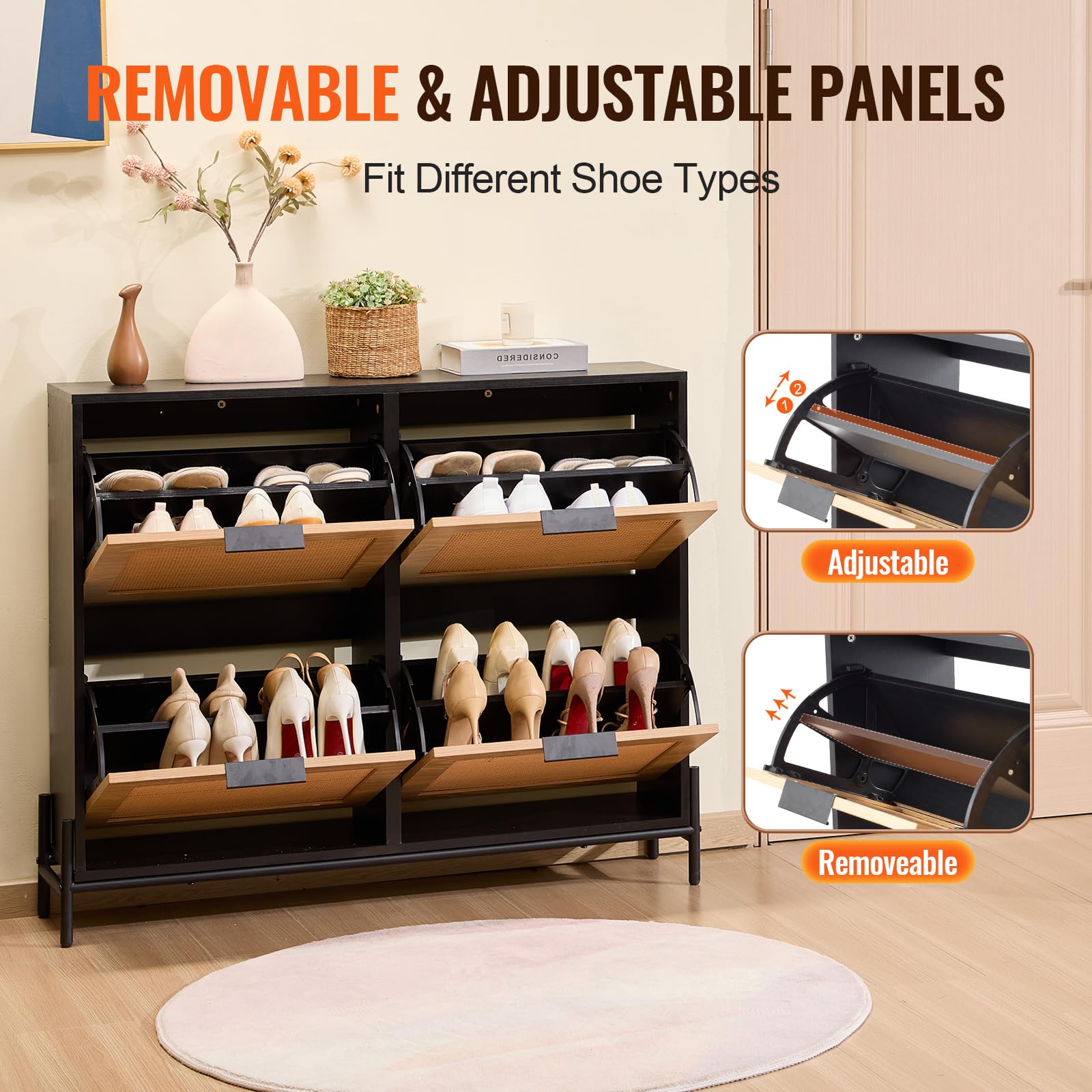 Foto 7 | Zapatero Vevor De Ratán Con 4 Cajones Abatibles, Color Madera Clara - Venta Internacional.