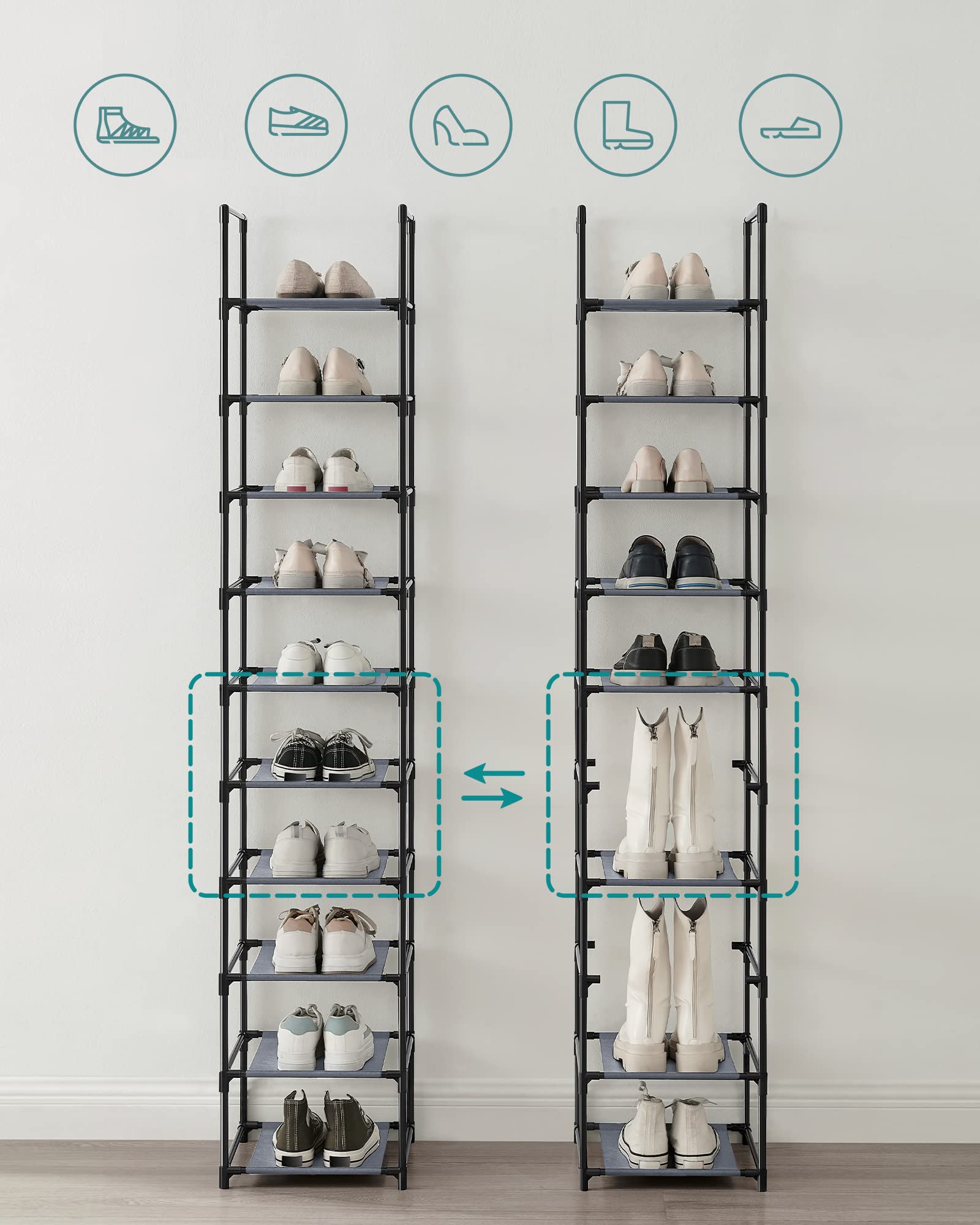 Foto 4 pulgar | Estante Para Zapatos Songmics De 10 Niveles Que Ahorra Espacio, Gris - Venta Internacional.