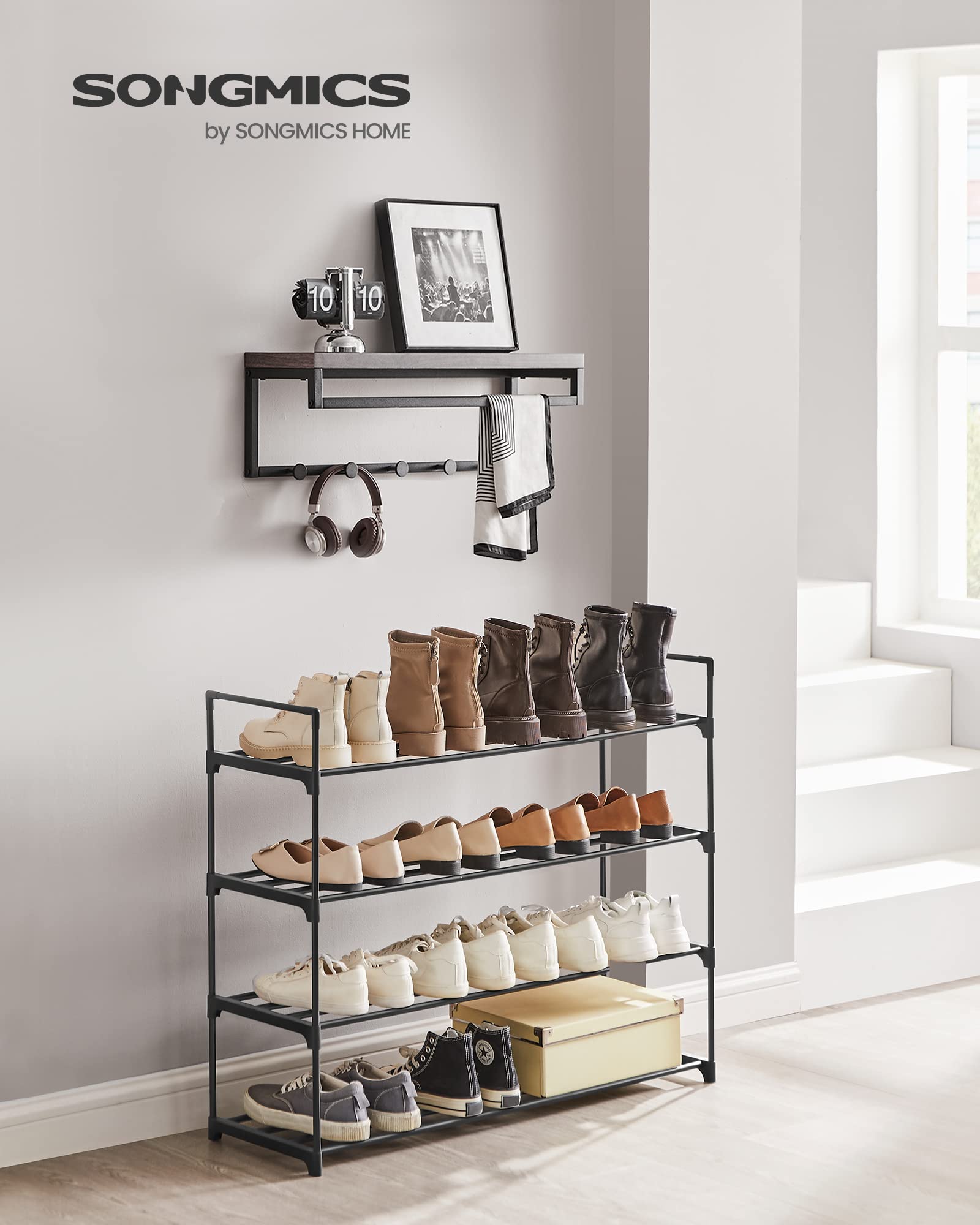 Foto 2 | Zapatero Songmics, Almacenamiento Metálico De 4 Niveles, 20 Pares, Negro - Venta Internacional.