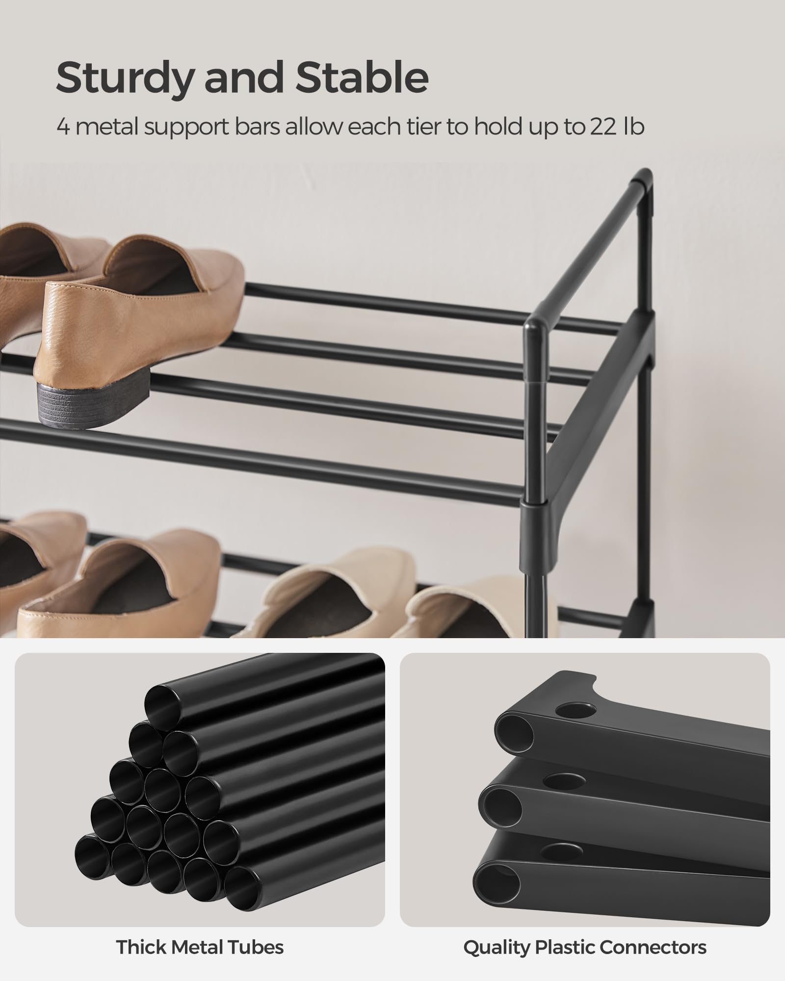 Foto 5 pulgar | Zapatero Songmics, Almacenamiento Metálico De 4 Niveles, 20 Pares, Negro - Venta Internacional.