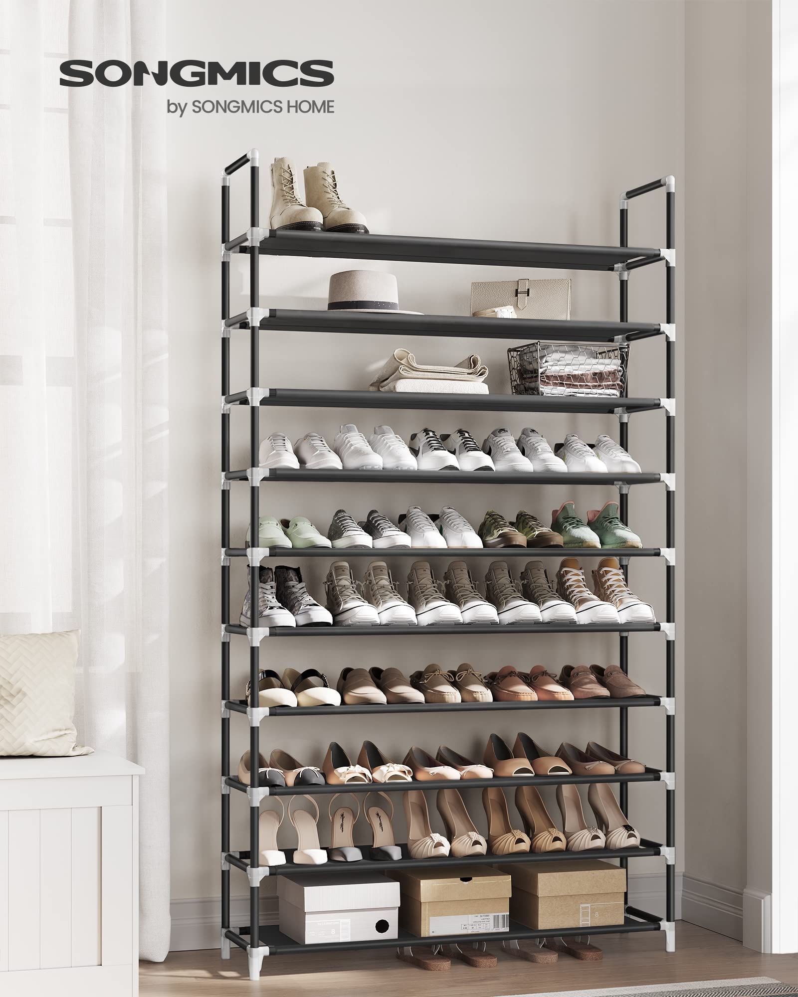 Foto 2 | Organizador De Almacenamiento Songmics Para Zapatos, 10 Niveles, Negro, 100 X 30 X 177 Cm - Venta Internacional.