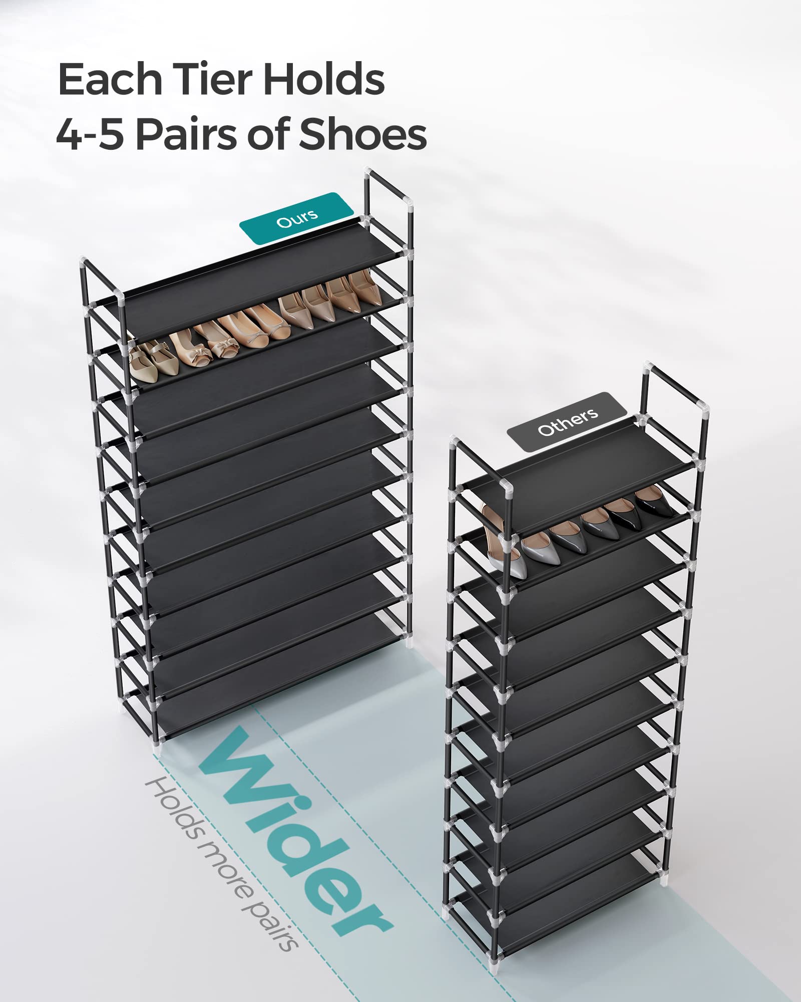 Foto 6 pulgar | Organizador De Almacenamiento Songmics Para Zapatos, 10 Niveles, Negro, 100 X 30 X 177 Cm - Venta Internacional.