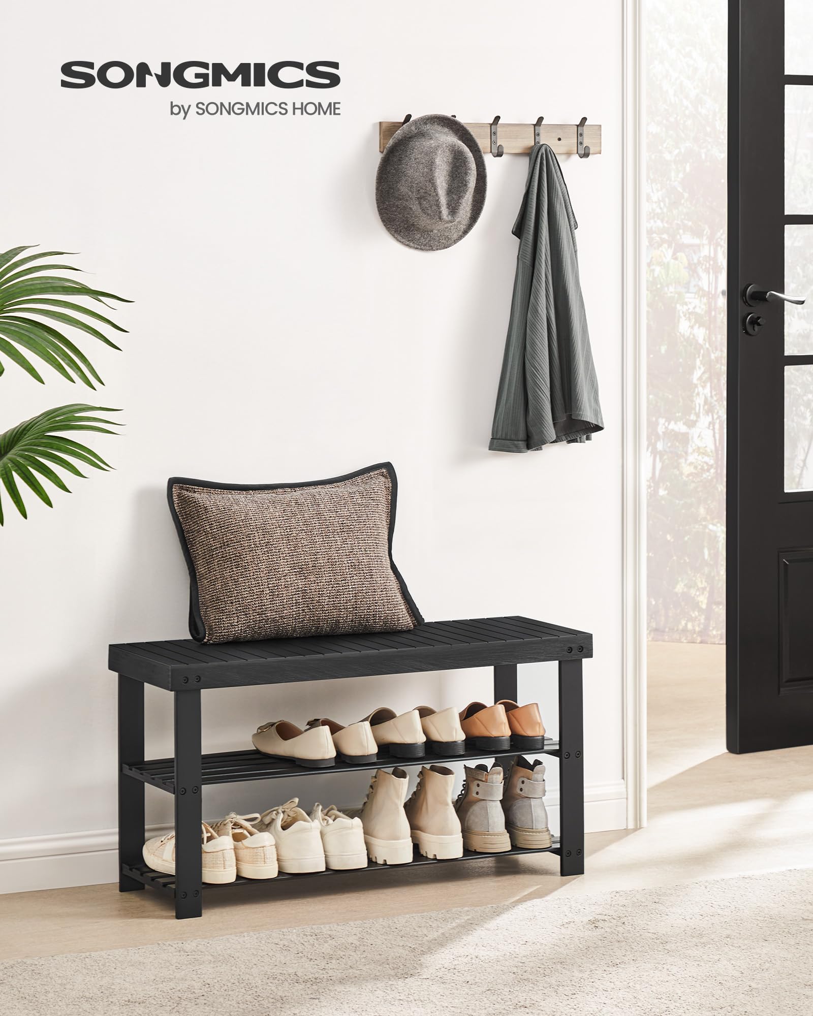 Foto 2 | Banco Para Zapatos Songmics, Bambú, 3 Niveles, Entrada, Negro - Venta Internacional.