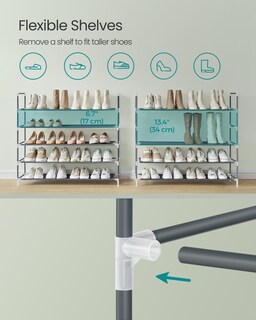 Foto 6 | Zapatero Songmics, 5 Niveles, Estructura Metálica, Tela No Tejida, Gris - Venta Internacional.