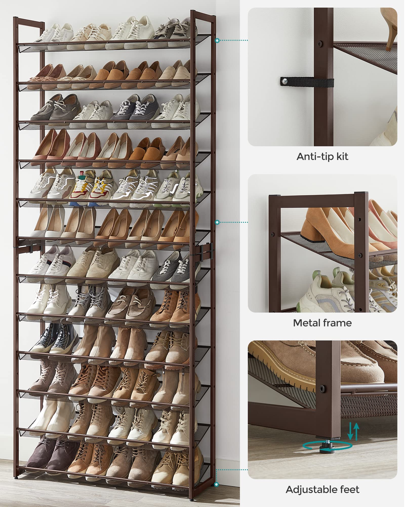 Foto 4 | Organizador De Zapatos Songmics, 12 Niveles, Metal, Para Guardar Zapatos, Bronce - Venta Internacional.