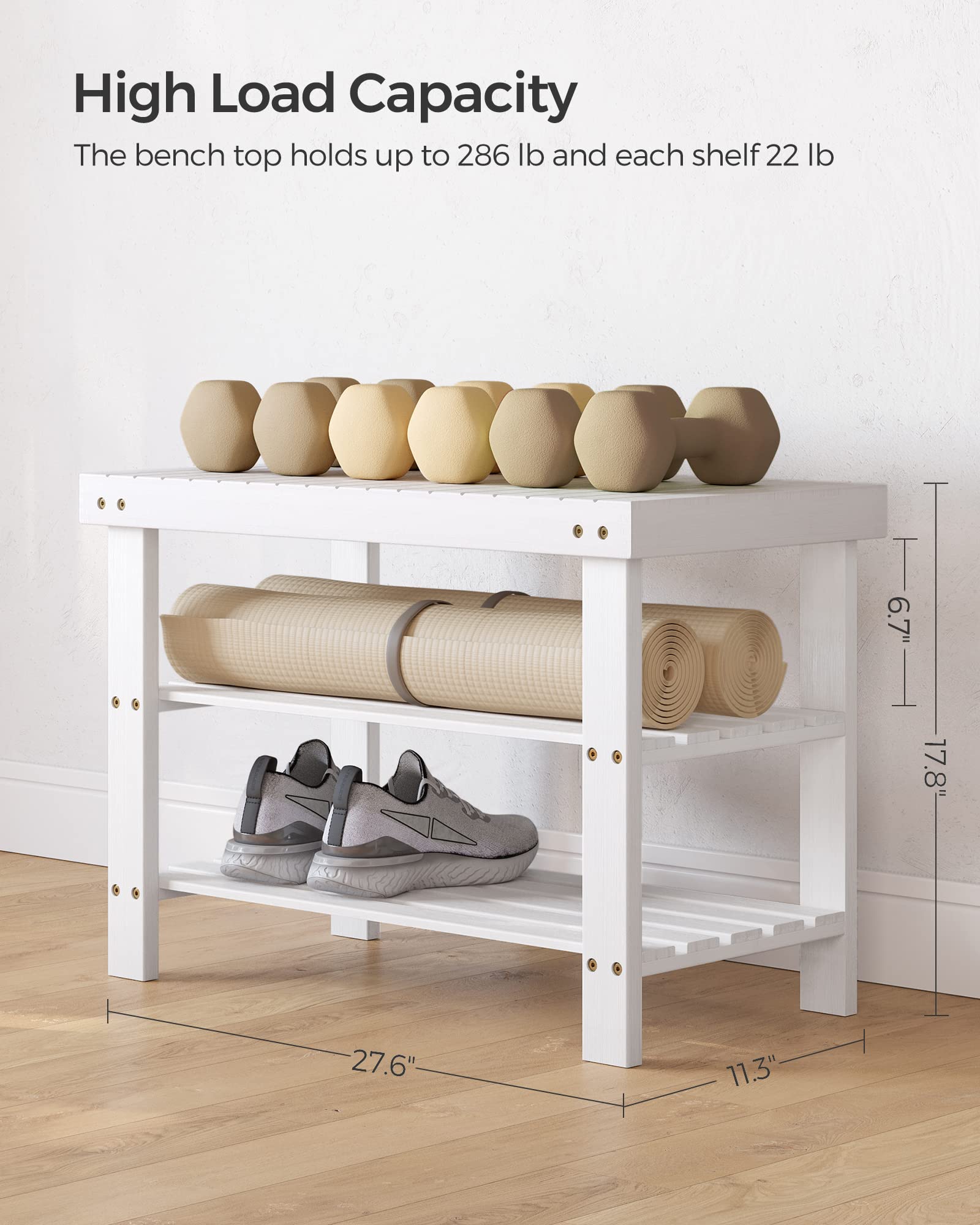 Foto 4 pulgar | Banco Para Zapatos Songmics, Bambú, 3 Niveles, Entrada Blanca, 130 Kg - Venta Internacional.