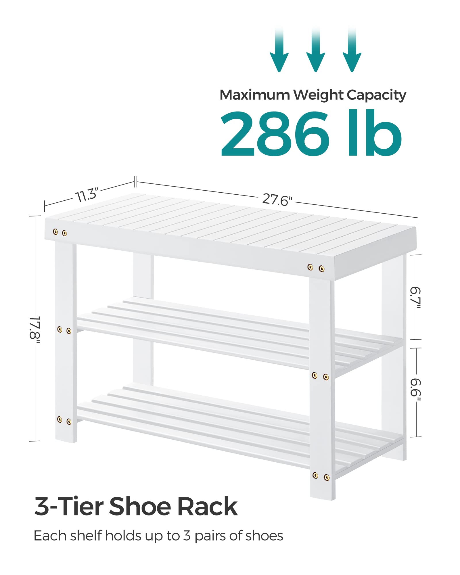 Foto 5 | Banco Para Zapatos Songmics, Bambú, 3 Niveles, Entrada Blanca, 130 Kg - Venta Internacional.