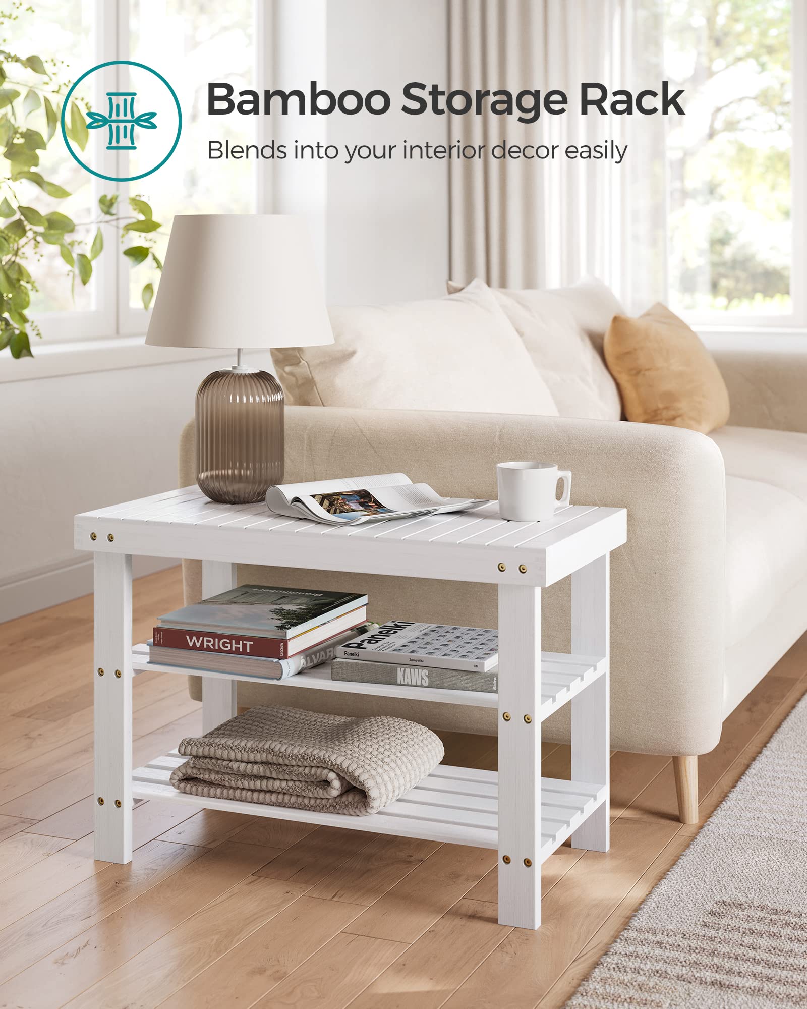 Foto 7 | Banco Para Zapatos Songmics, Bambú, 3 Niveles, Entrada Blanca, 130 Kg - Venta Internacional.