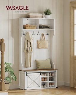 Foto 2 | Hall Tree Vasagle Con Banco Y Espacio Para Guardar Zapatos, Blanco Rústico/ - Venta Internacional.