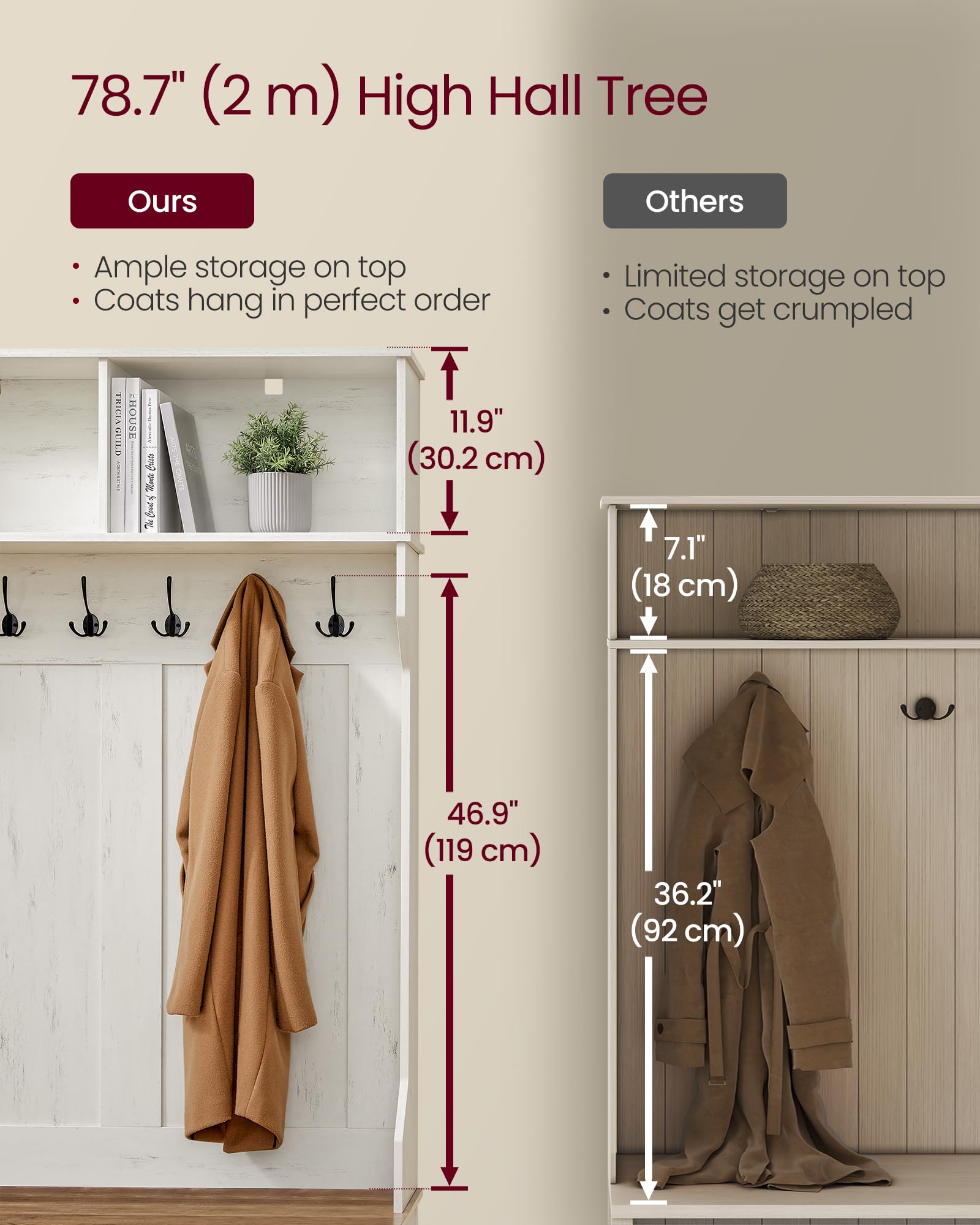 Foto 5 | Hall Tree Vasagle Con Banco Y Espacio Para Guardar Zapatos, Blanco Rústico/ - Venta Internacional.
