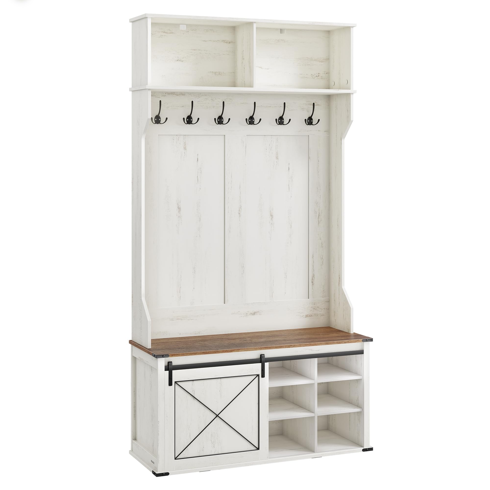 Foto 7 | Hall Tree Vasagle Con Banco Y Espacio Para Guardar Zapatos, Blanco Rústico/ - Venta Internacional.