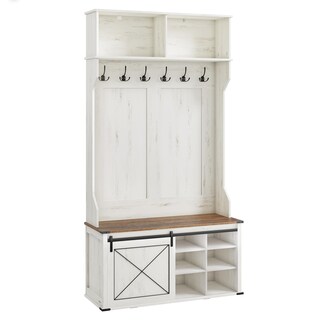 Foto 7 | Hall Tree Vasagle Con Banco Y Espacio Para Guardar Zapatos, Blanco Rústico/ - Venta Internacional.