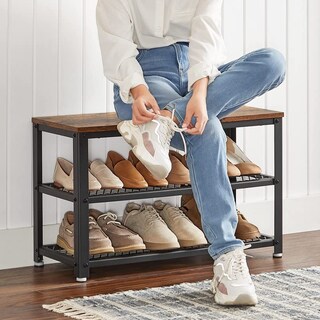 Foto 7 | Banco De Almacenamiento Para Zapatos Vasagle De 3 Niveles, Malla Metálica, Marrón - Venta Internacional.