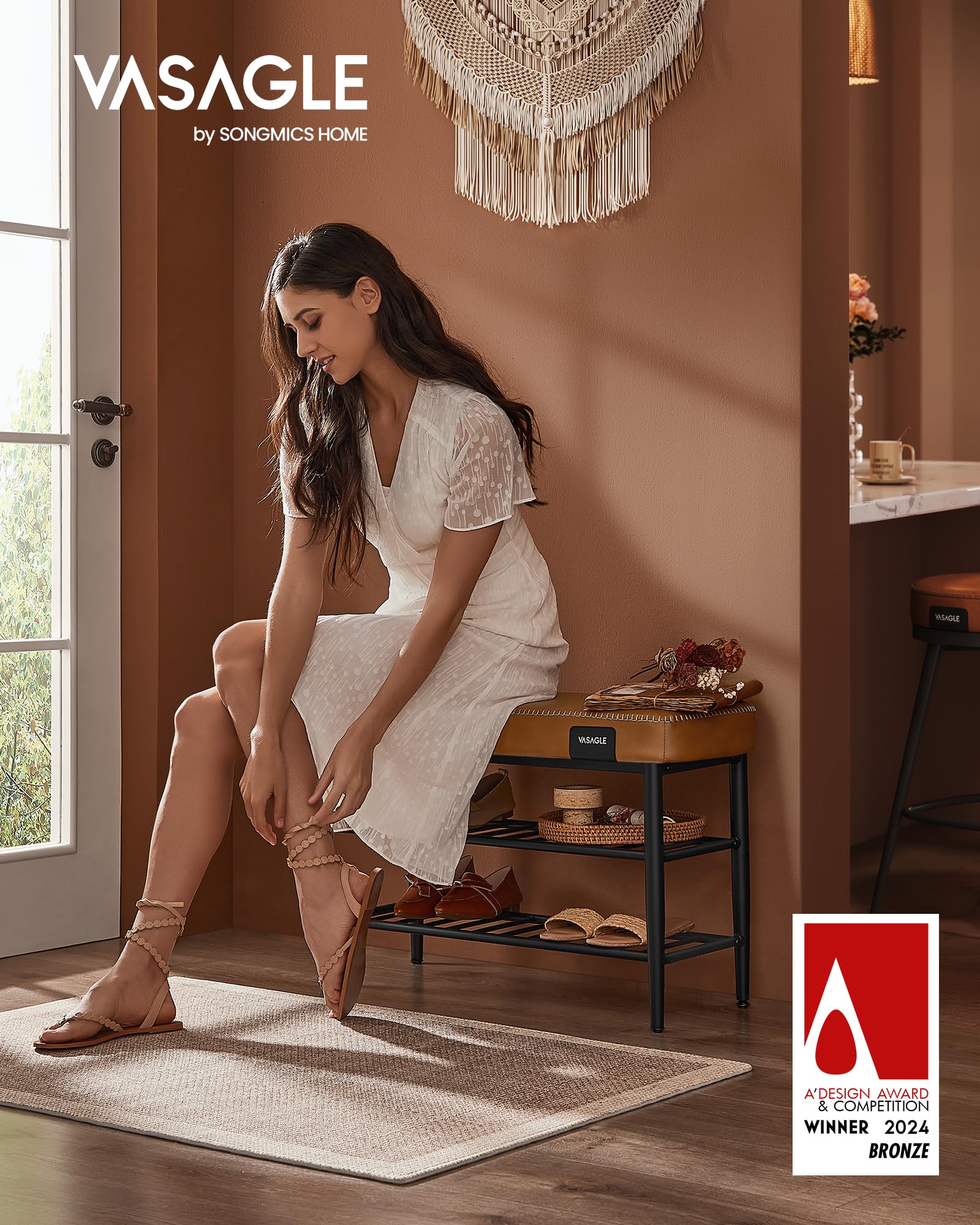 Foto 2 | Banco Para Zapatos, Colección Vasagle Ekho, Color Marrón Caramelo - Venta Internacional.