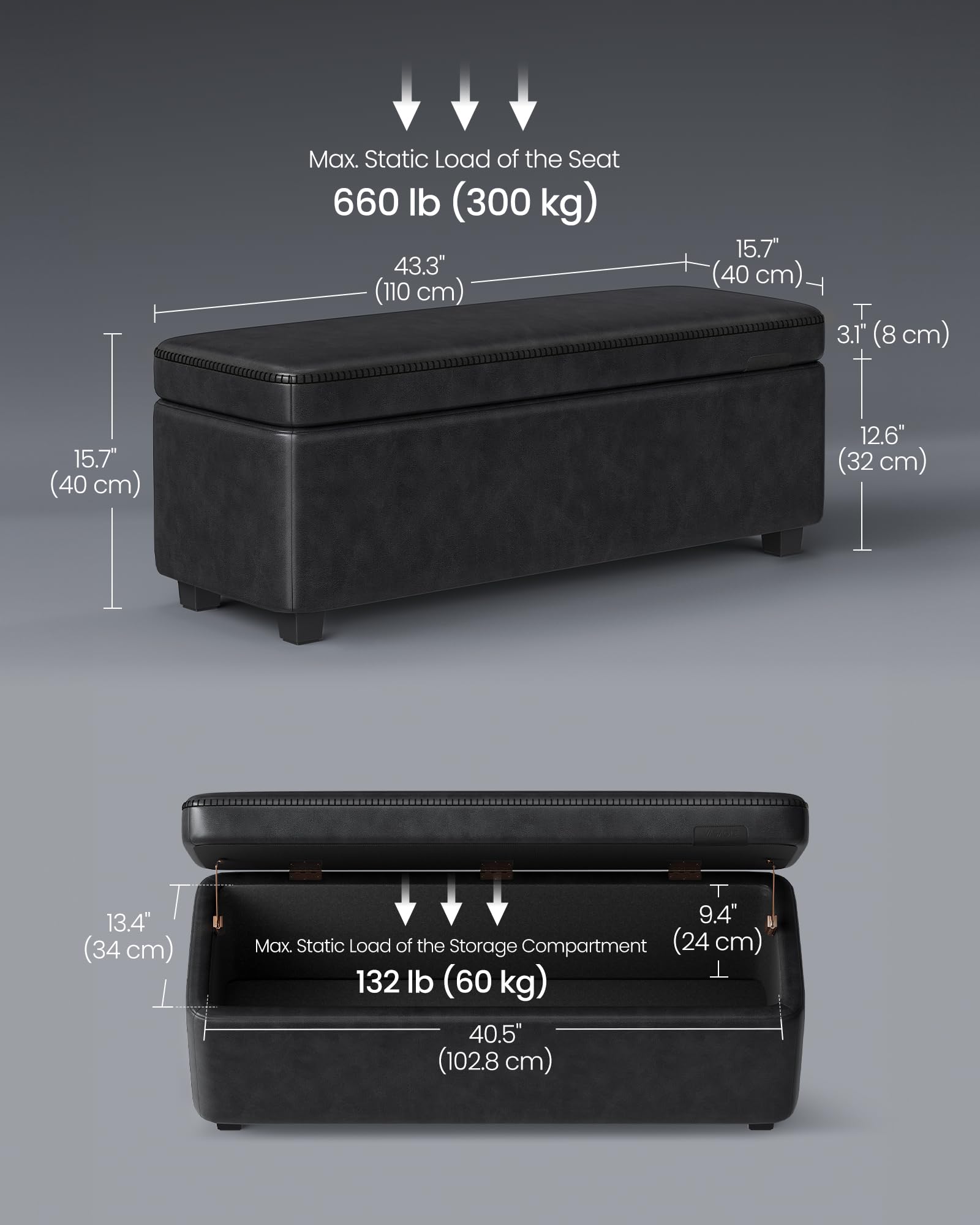 Foto 6 | Banco Otomano De Almacenamiento Vasagle Ekho Collection 95 L, Tinta Negra - Venta Internacional.