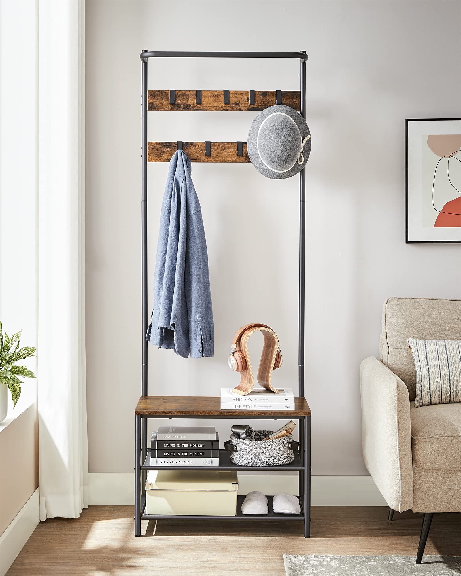 Foto 4 pulgar | Hall Tree Vasagle Con Banco Y Espacio Para Guardar Zapatos, Rústico, Marrón - Venta Internacional.