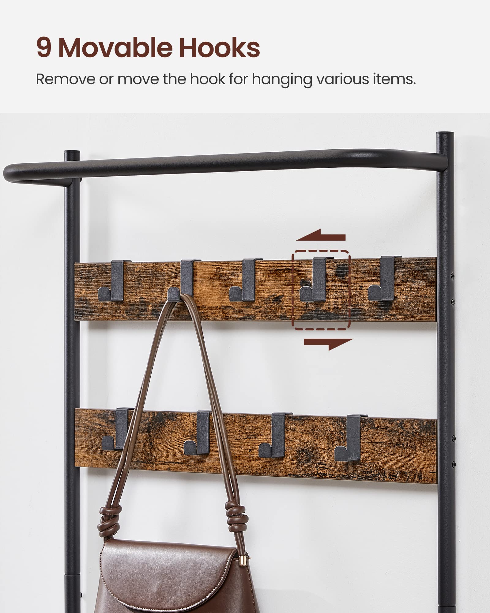 Foto 7 | Hall Tree Vasagle Con Banco Y Espacio Para Guardar Zapatos, Rústico, Marrón - Venta Internacional.