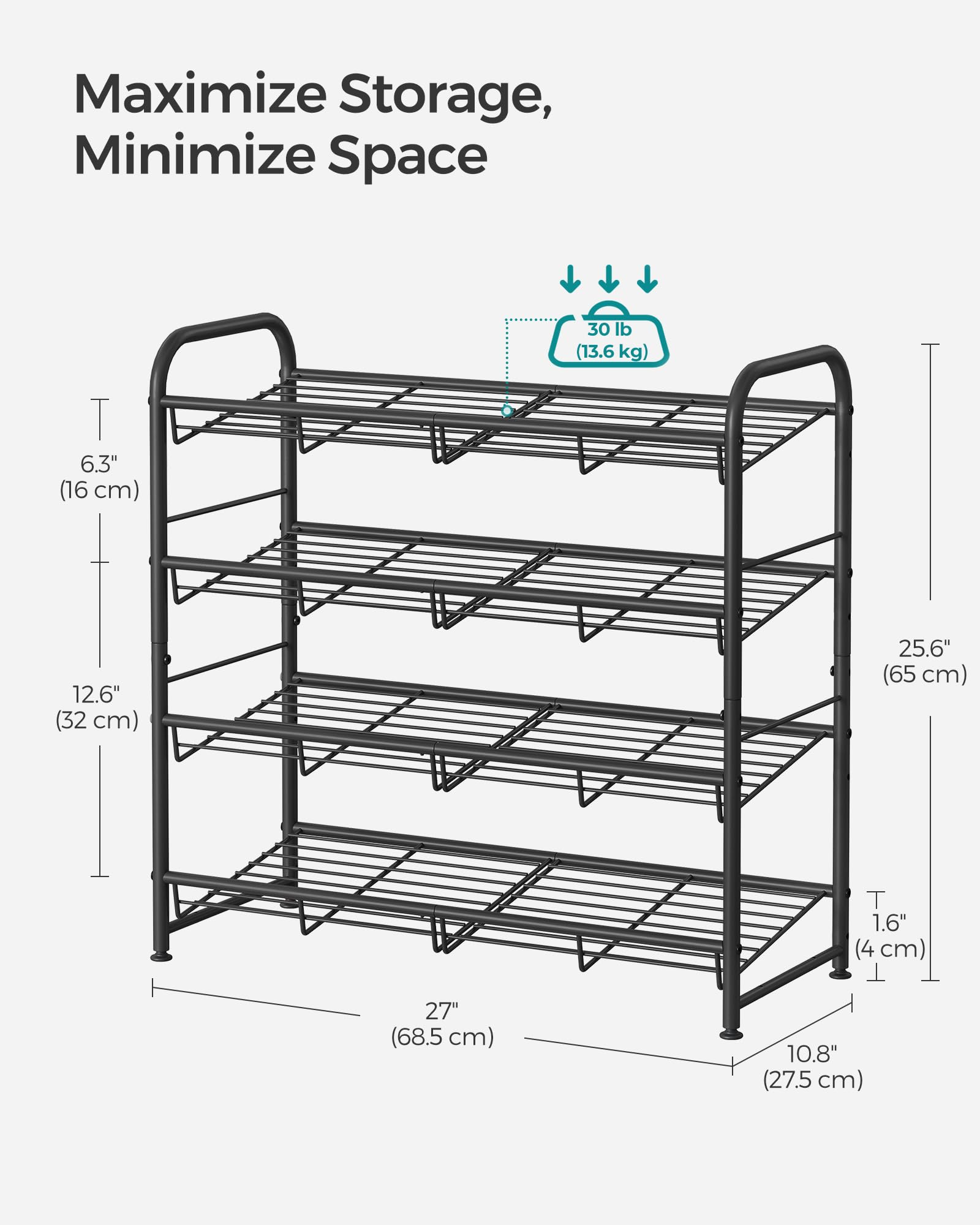 Foto 5 | Zapatero Songmics De 4 Niveles Para 16 Pares, Metal Negro - Venta Internacional.