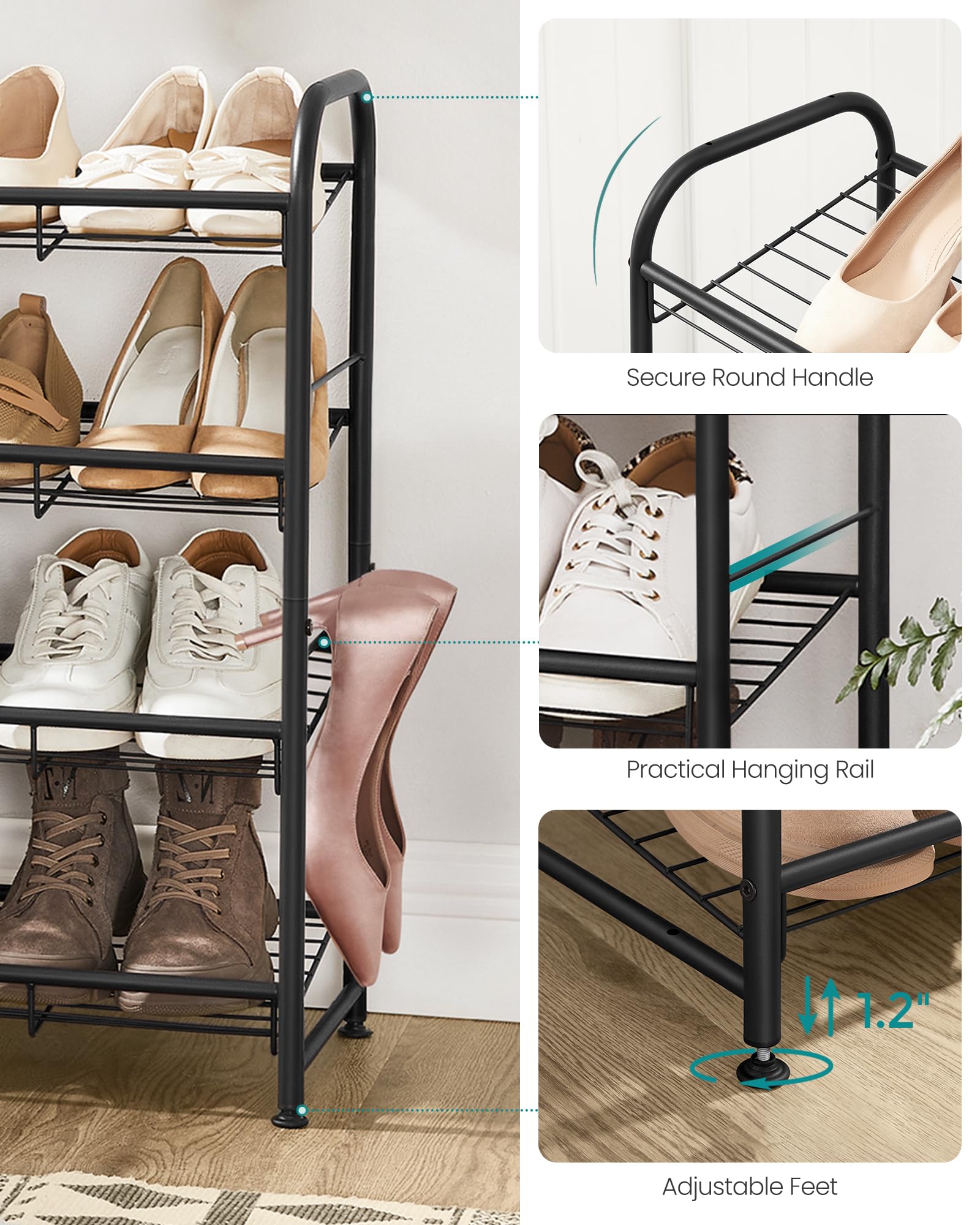 Foto 6 | Zapatero Songmics De 4 Niveles Para 16 Pares, Metal Negro - Venta Internacional.