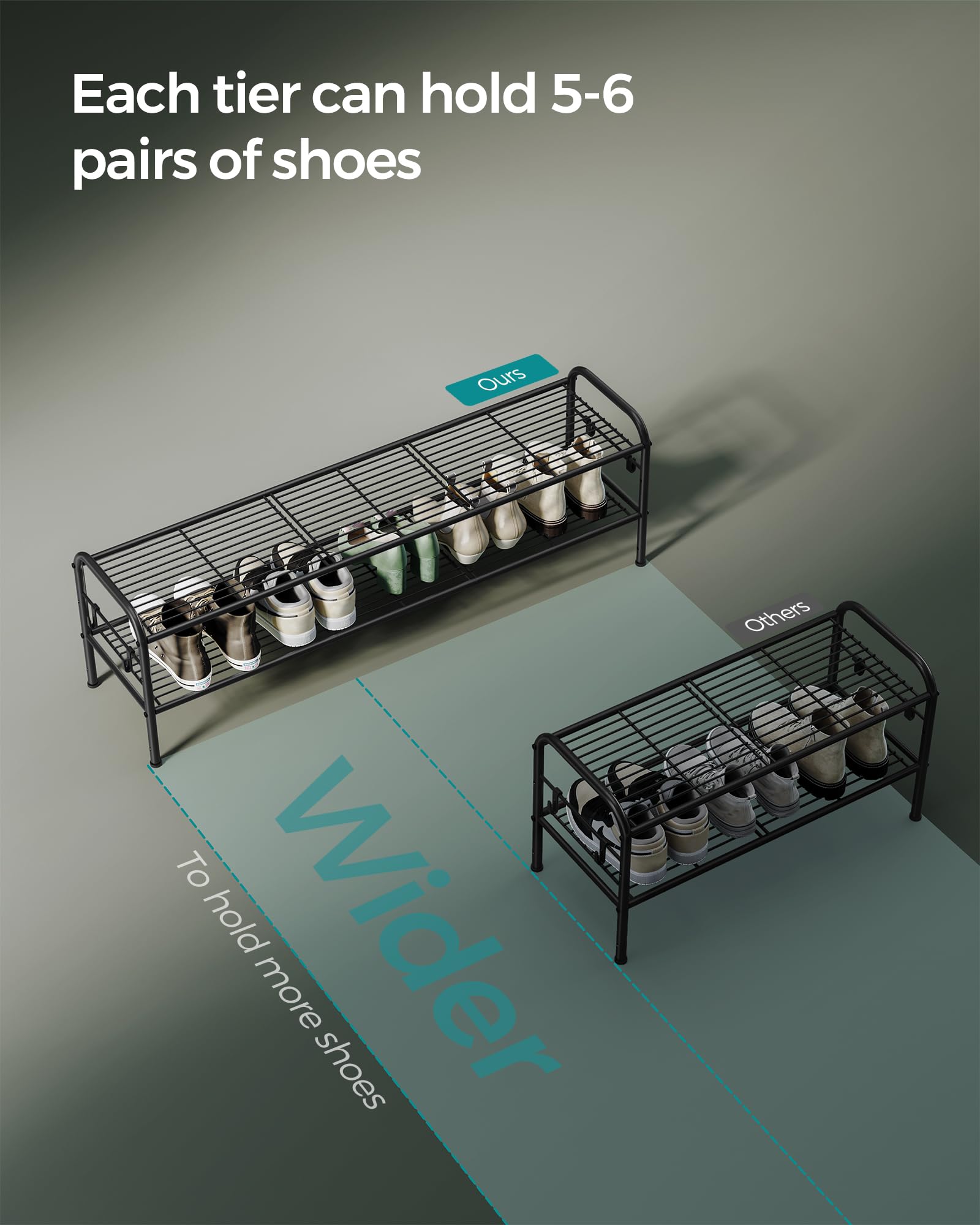 Foto 4 | Organizador De Zapatos Songmics De Metal De 2 Niveles Para Zapatos, Color Negro - Venta Internacional.