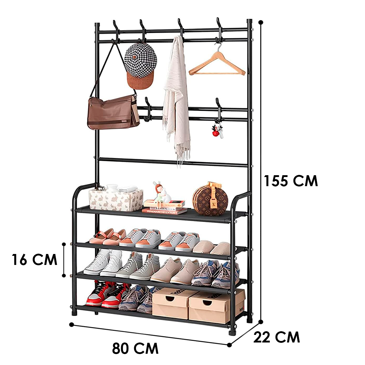Foto 3 pulgar | Zapatero Con Perchero Para Entrada De 4 Niveles – Organizador Multifuncional Para Zapatos, Ropa, Bolsos Y Accesorios