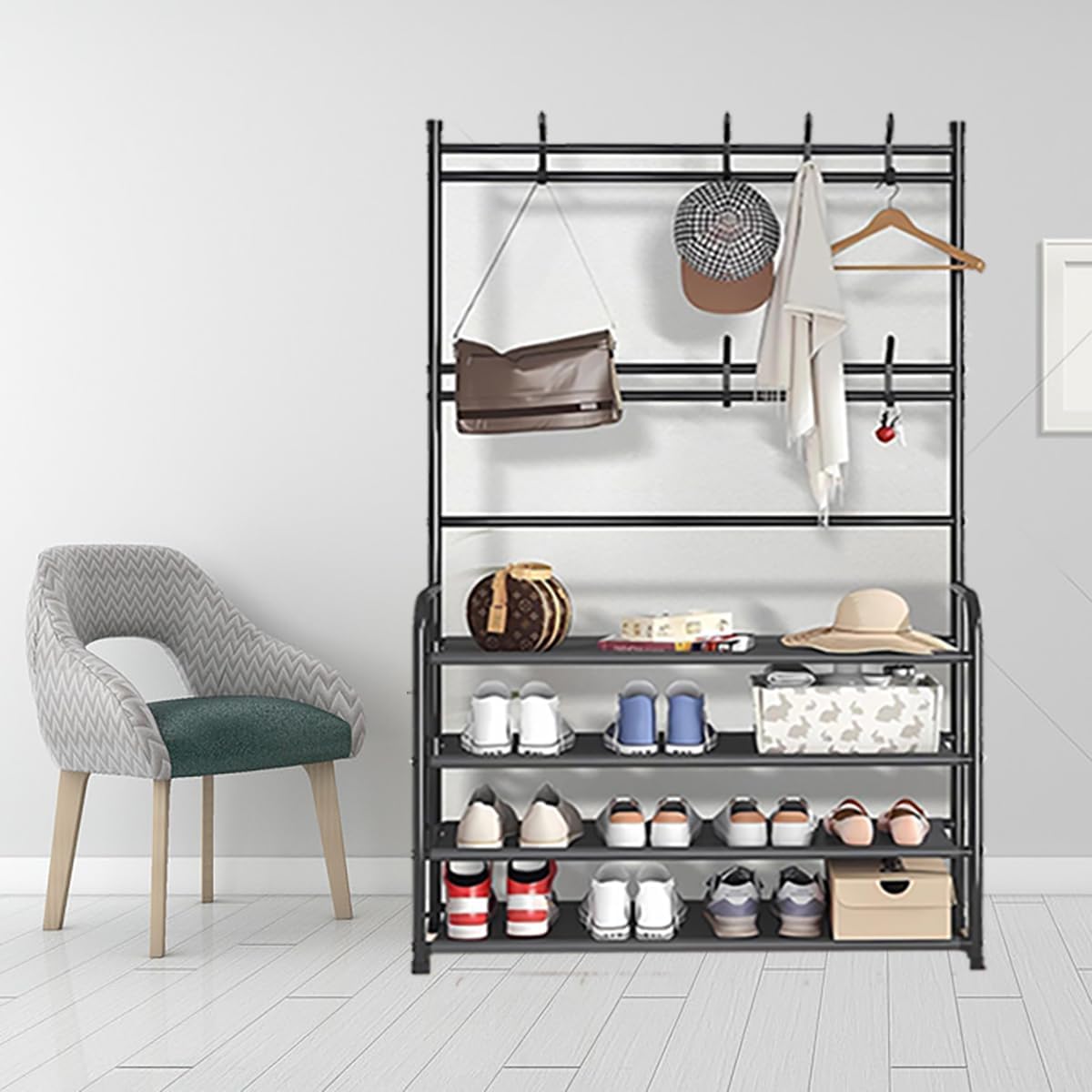 Foto 4 pulgar | Zapatero Con Perchero Para Entrada De 4 Niveles – Organizador Multifuncional Para Zapatos, Ropa, Bolsos Y Accesorios