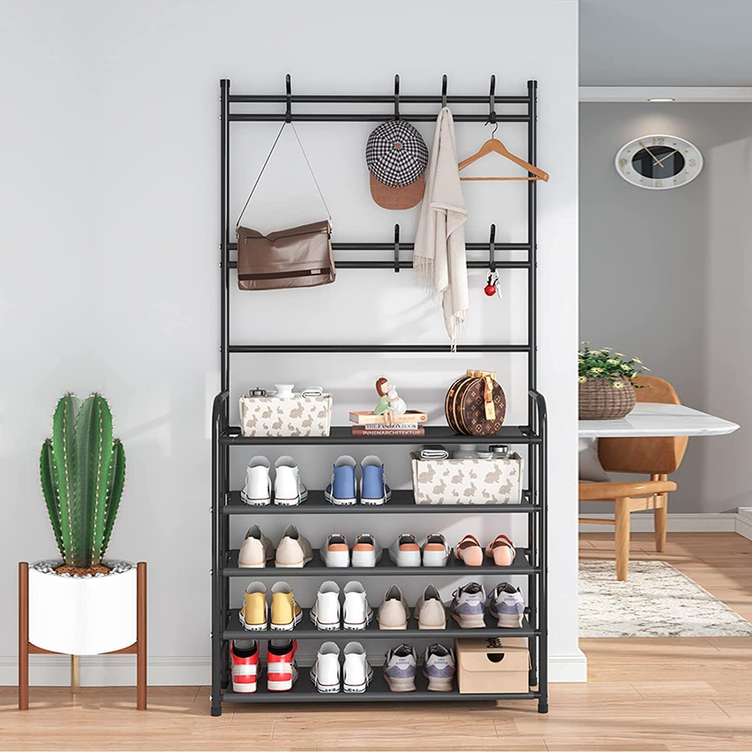 Foto 6 pulgar | Zapatero Con Perchero Para Entrada De 4 Niveles – Organizador Multifuncional Para Zapatos, Ropa, Bolsos Y Accesorios