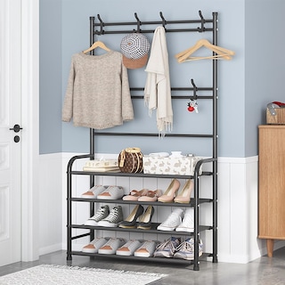 Foto 8 | Zapatero Con Perchero Para Entrada De 4 Niveles – Organizador Multifuncional Para Zapatos, Ropa, Bolsos Y Accesorios