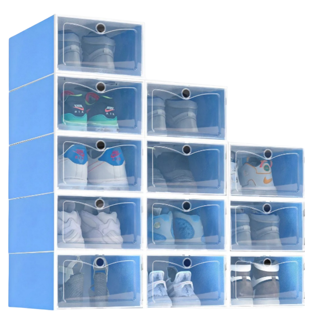 Foto 2 pulgar | Zapatera de Cajas Apilables de Plástico Xtellar Azul 12 Piezas