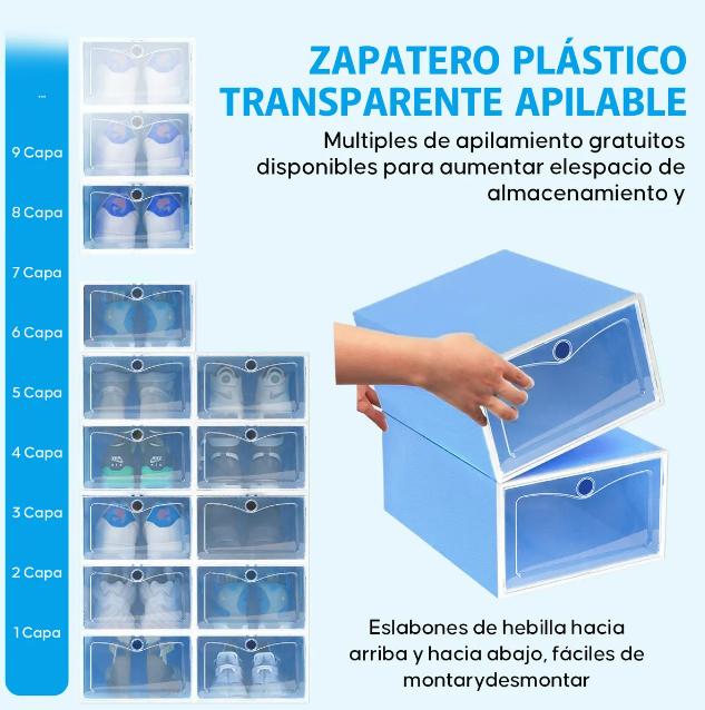 Foto 3 pulgar | Zapatera de Cajas Apilables de Plástico Xtellar Azul 12 Piezas