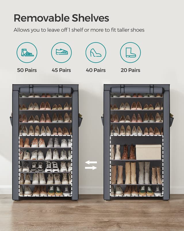 Foto 5 pulgar | Zapatero Songmics De 9 Niveles Para 40-50 Pares Con Funda De Tela Gris - Venta Internacional.