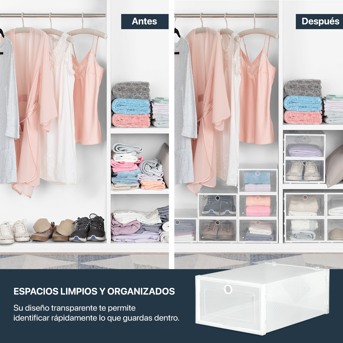 Foto 6 pulgar | Zapatera Organizador Esquimal Set De 12 Cajas Aplilables,resistentes, Multiusos