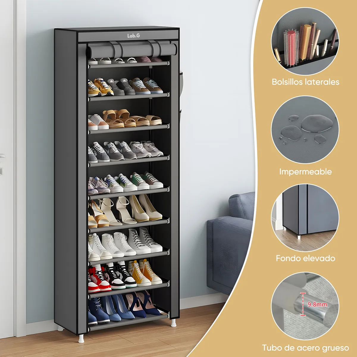 Foto 5 | Zapatera Closet Organizador 9 Niveles 27 Pares Lab.g Negro