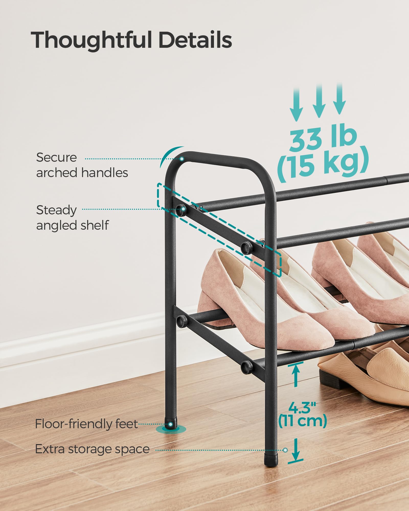 Foto 6 | Zapatero Songmics Expandible De 2 Niveles Para 15 Pares De Zapatos, Color Negro - Venta Internacional.