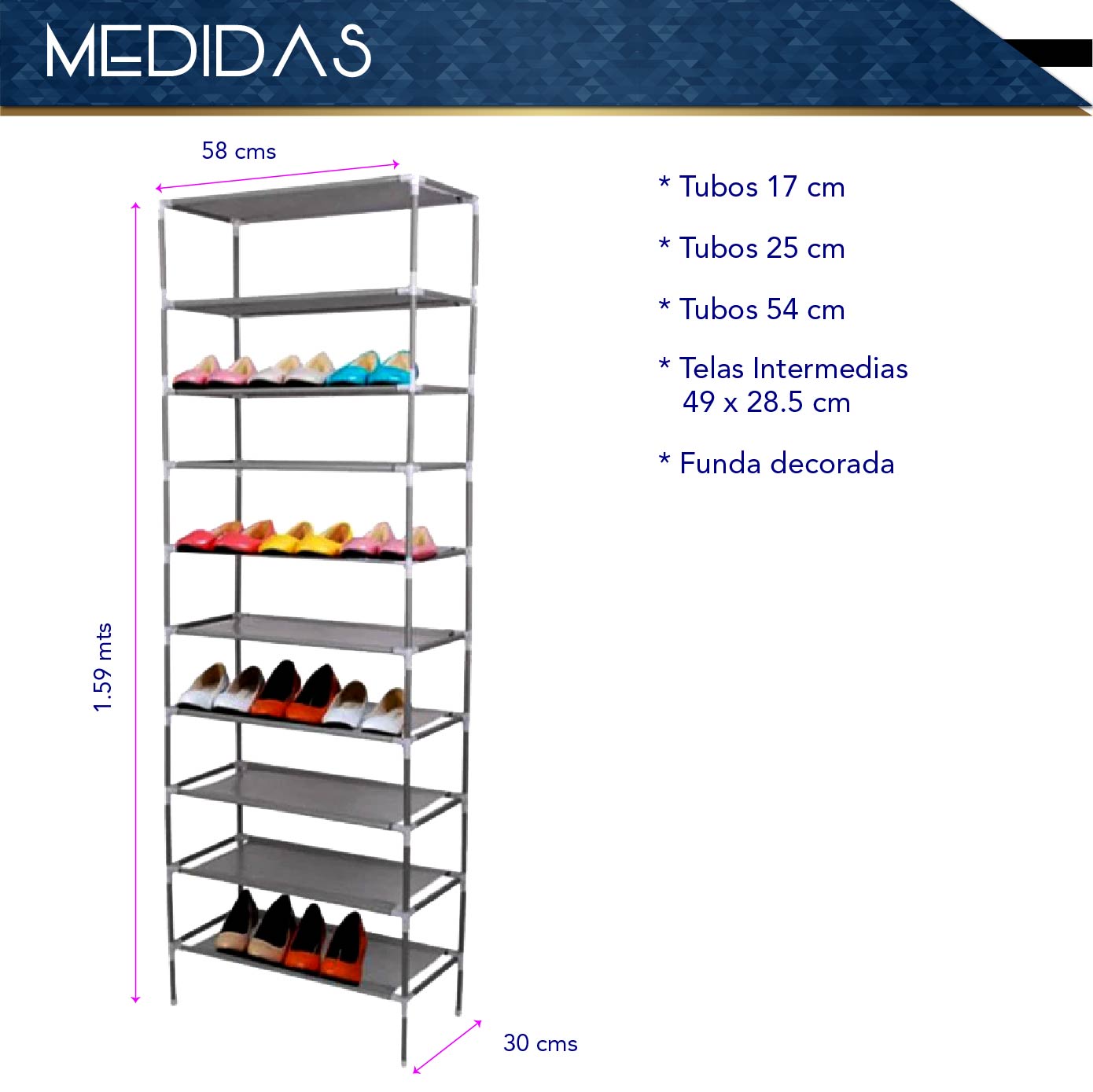 Foto 4 pulgar | Zapatera de Lona Chic Fantasy 9 Niveles 27 Pares