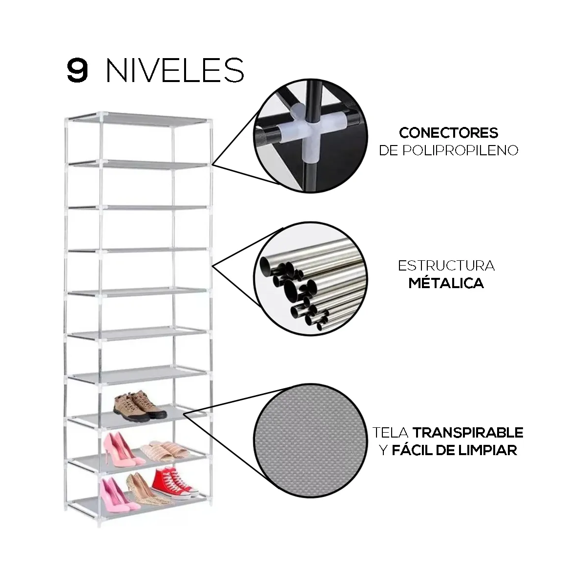 Foto 3 pulgar | Zapatera Organizador 9 Niveles Compartimientos Metal Lab.g Marron