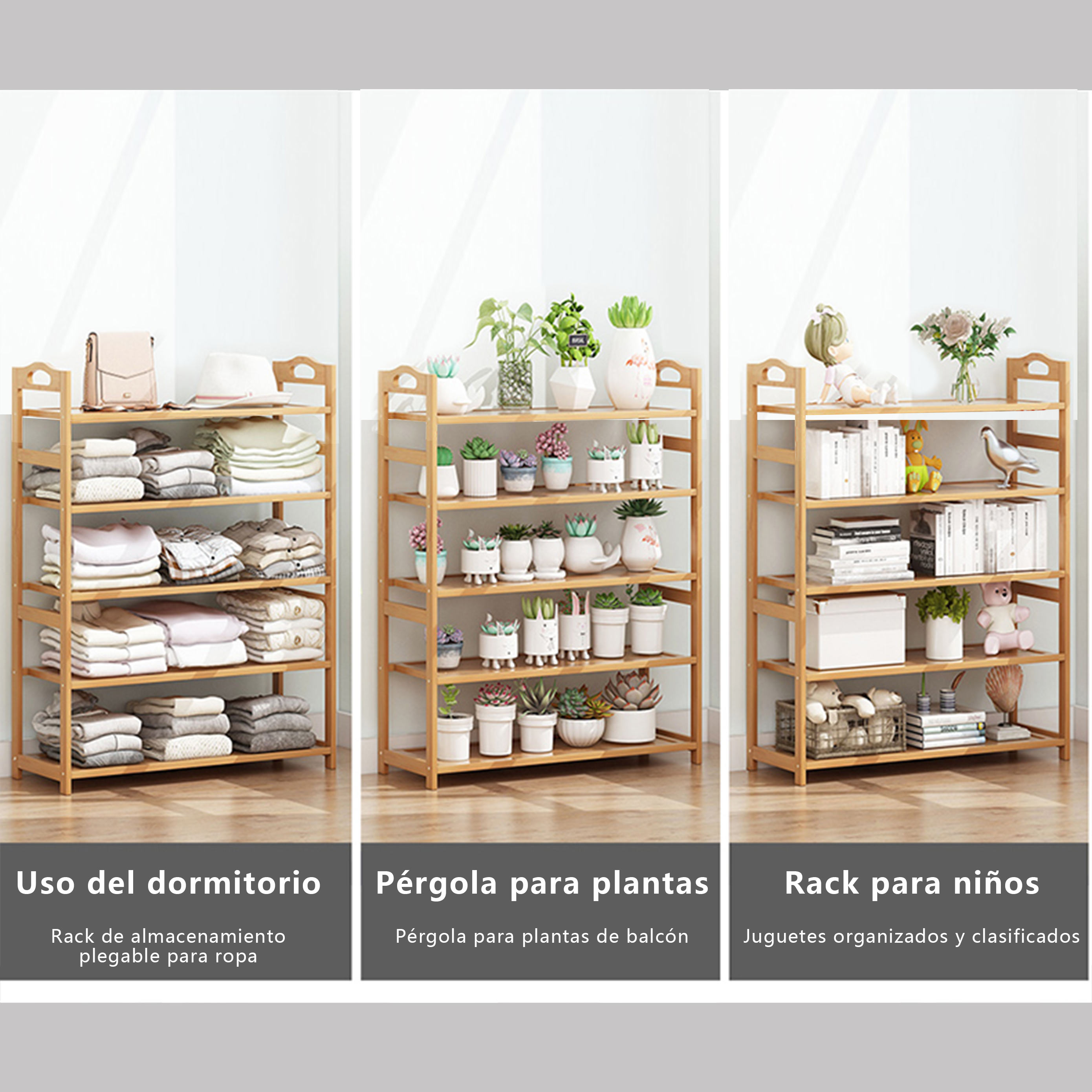 Foto 6 pulgar | Zapatera Plana De Bamboo Almacenamiento De Zapatados Estante Multifuncional En Plano 5 Niveles