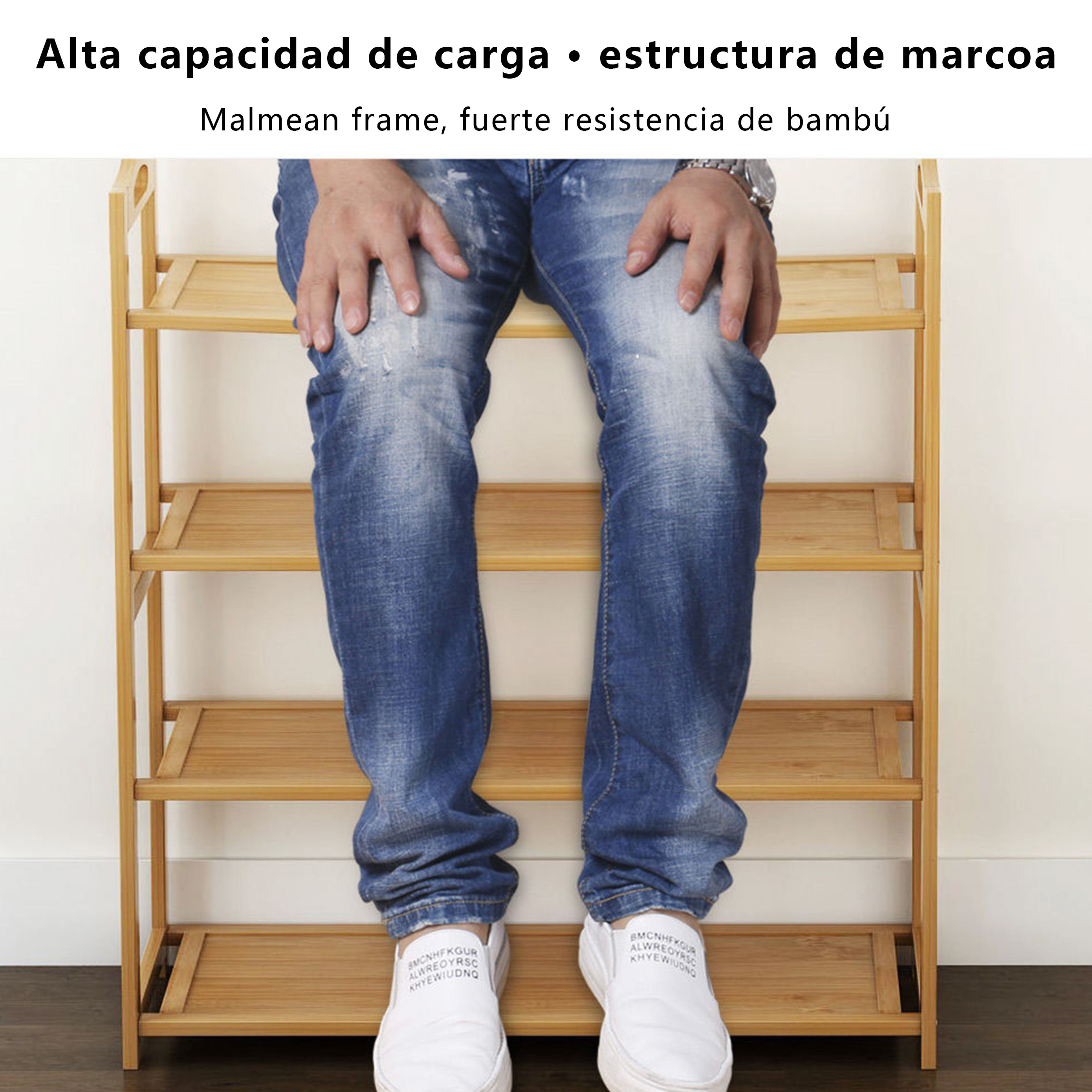 Foto 7 pulgar | Zapatera Plana De Bamboo Almacenamiento De Zapatados Estante Multifuncional En Plano 5 Niveles