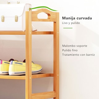 Foto 7 | Zapatera Plana De Bamboo Almacenamiento De Zapatados Estante Multifuncional En Plano 5 Niveles