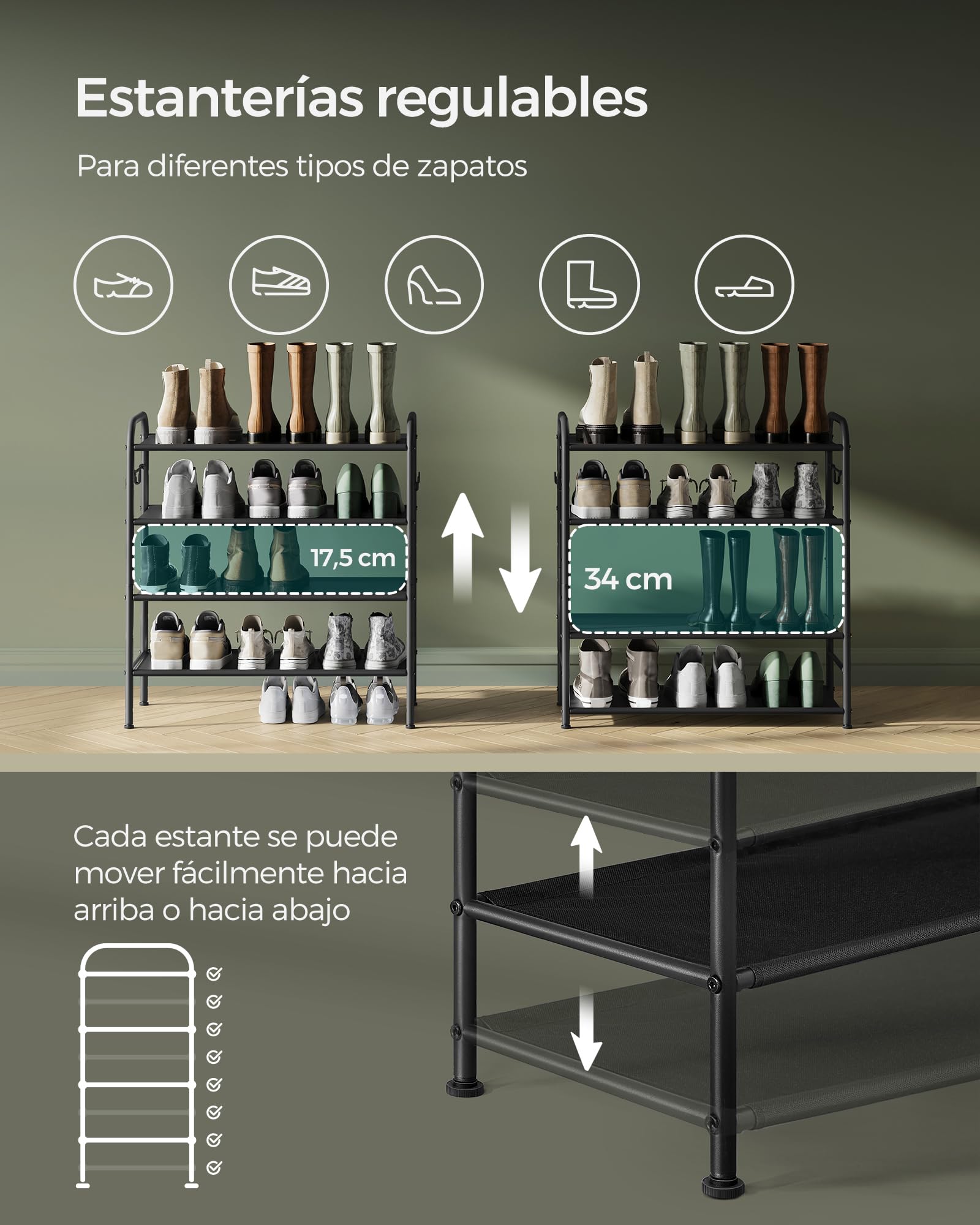 Foto 4 pulgar | Zapatera de Metal Songmics 4 Niveles