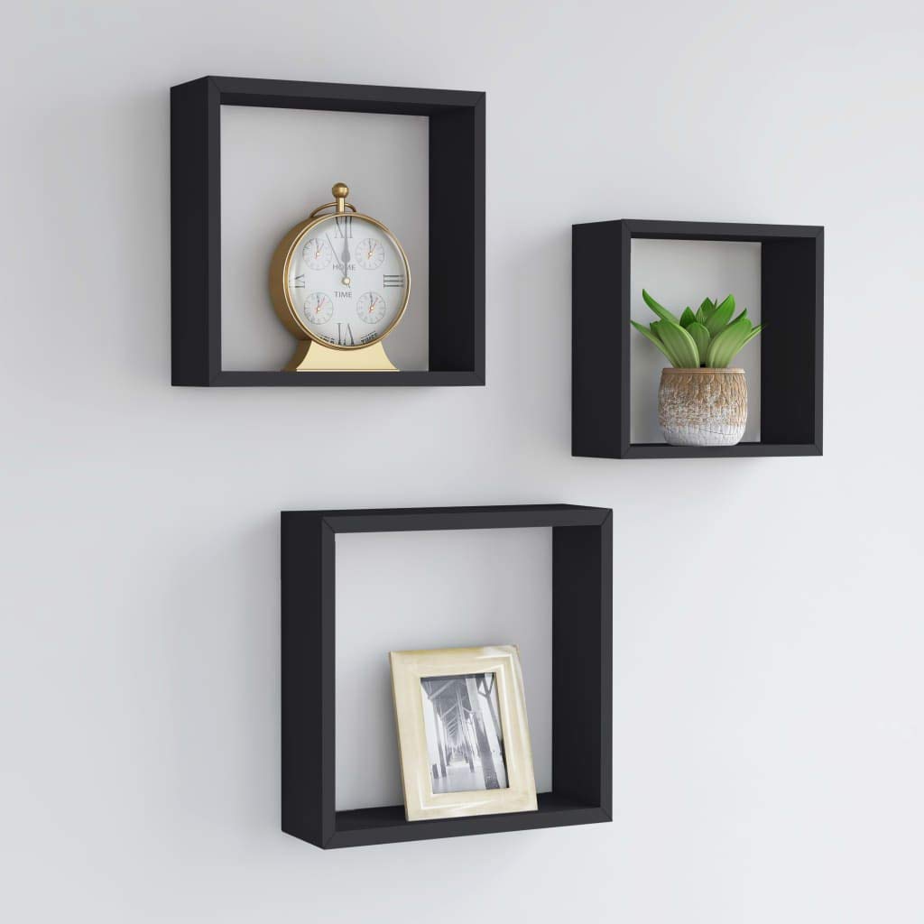 Foto 2 | Estantería Cúbica De Pared Vidaxl  Mdf  3 Unidades  Color Negro - Venta Internacional.