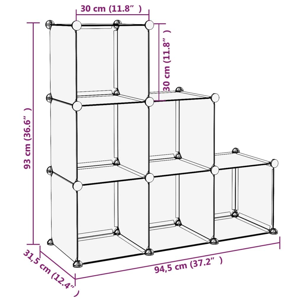 Foto 7 | Organizador De Almacenamiento Vidaxl  6 Cubos  Negro  Impermeable  Plástico Pp - Venta Internacional.