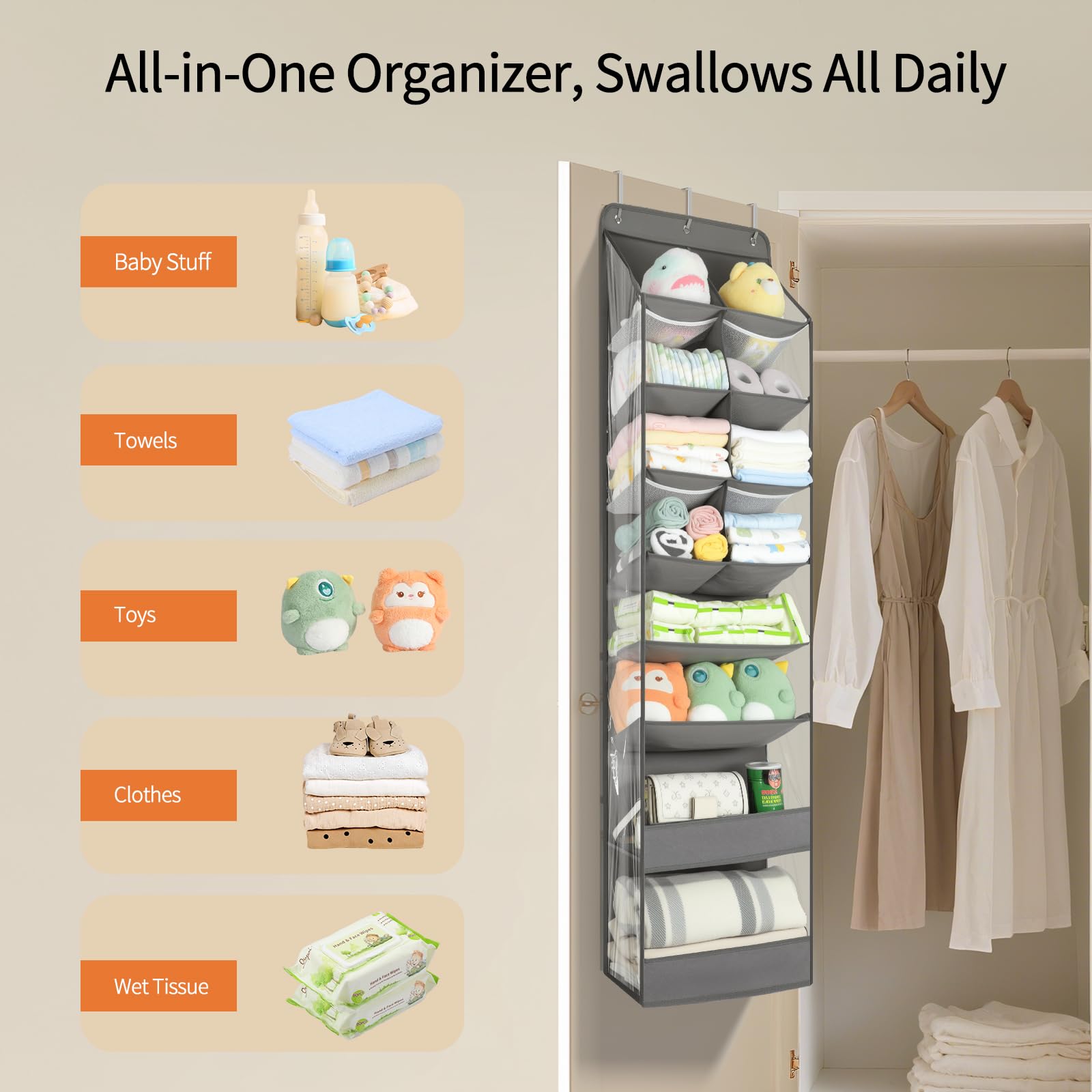 Foto 7 | Organizador Over The Door Yecaye De 8 Niveles  Paquete De 2  Gris - Venta Internacional.
