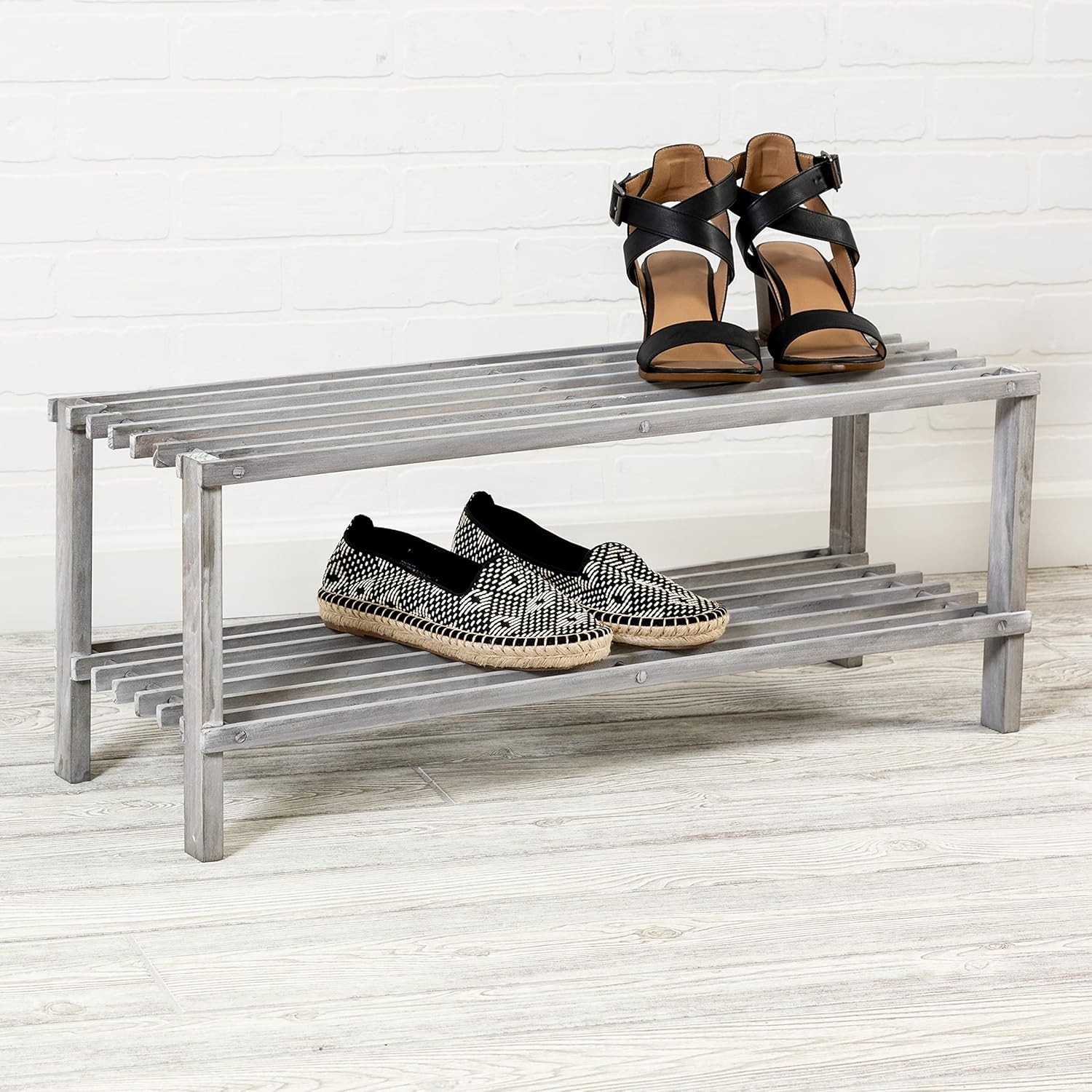 Foto 2 | Zapatera 2 Niveles De Madera Gris